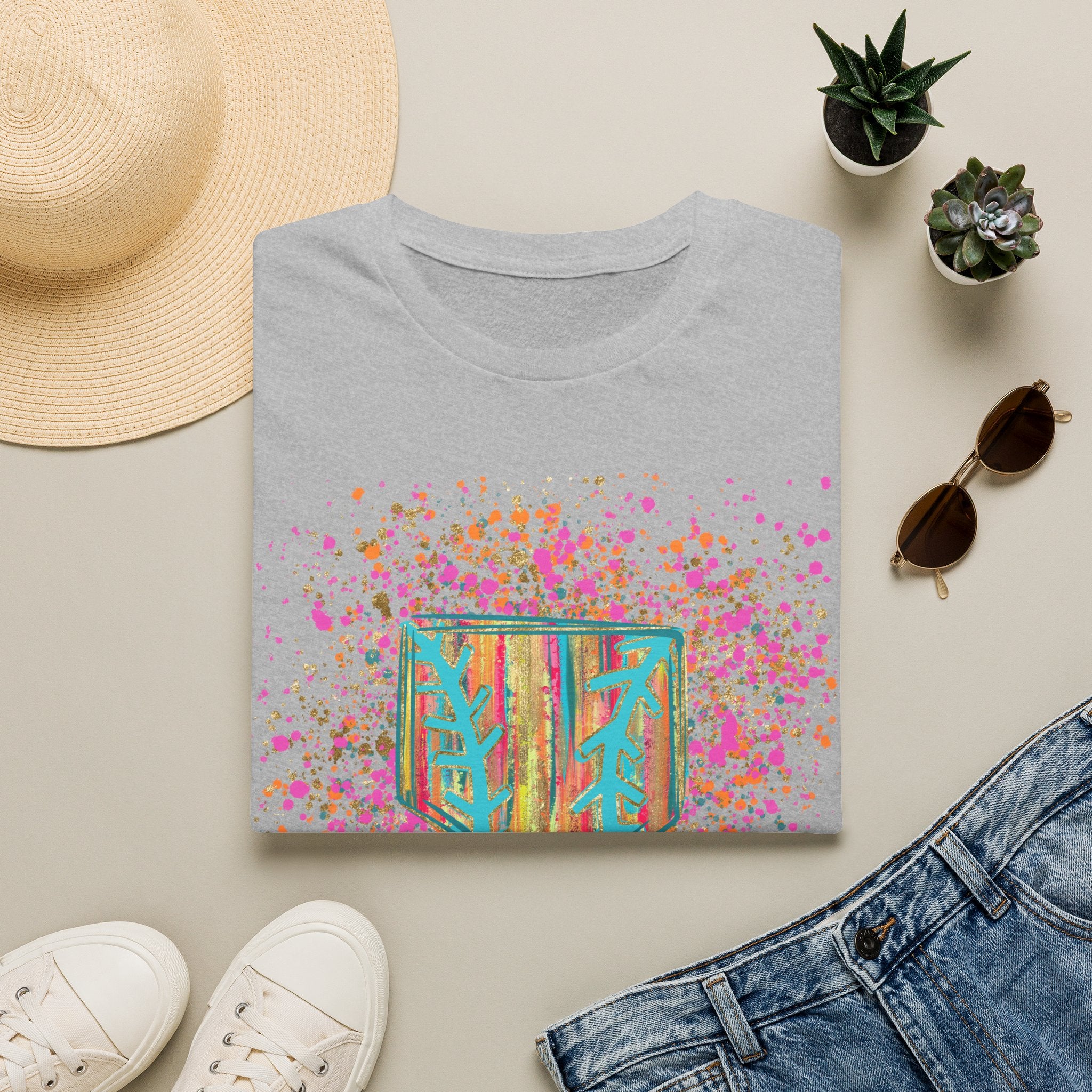 Colorful Floral Shield T-Shirt — Boho Painted Crest Graphic Tee