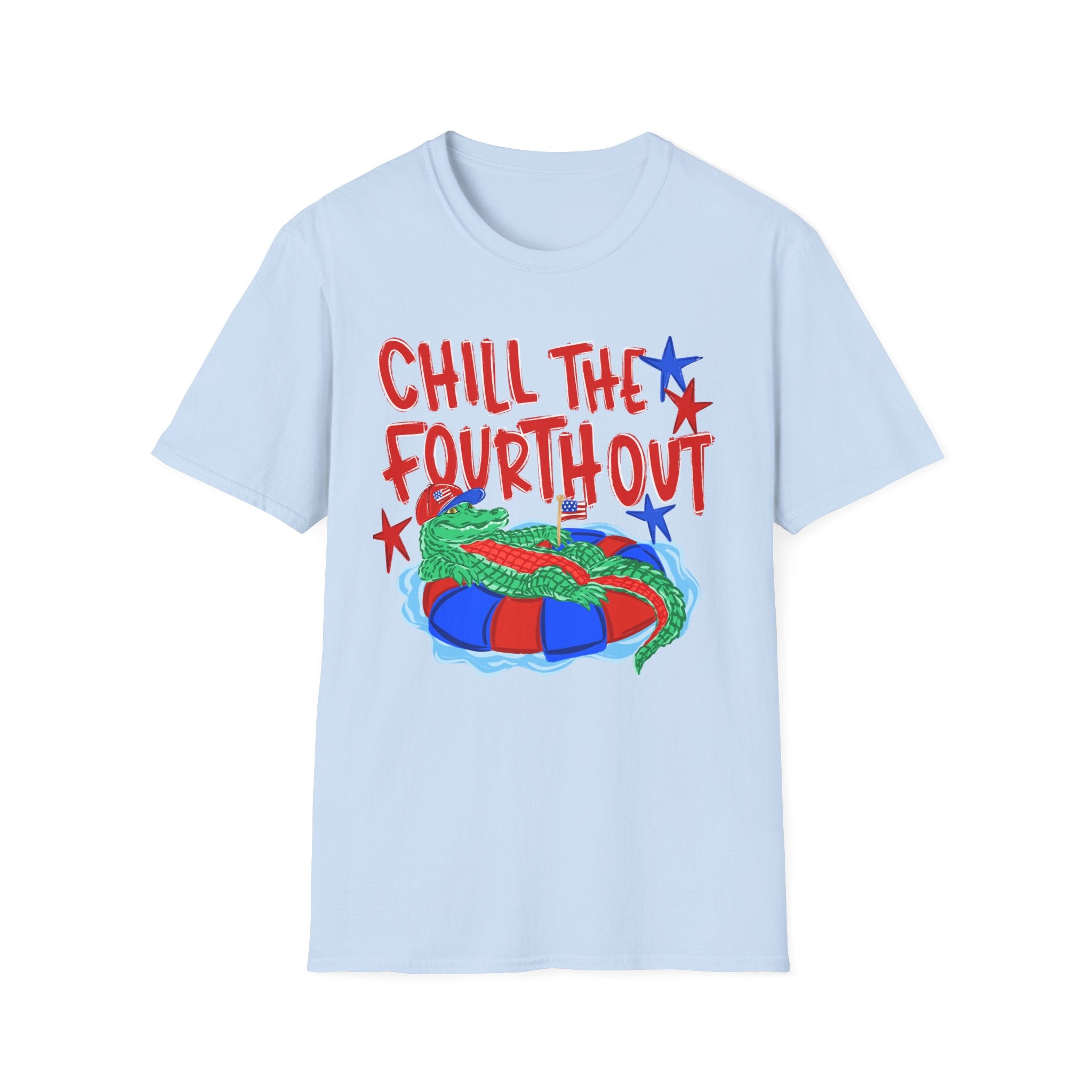 Chill the Fourth Out With Hat T-Shirt — Patriotic Alligator 4th of July Tee