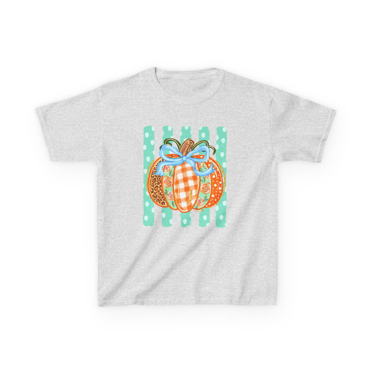 Kids Striped Preppy Fall Pumpkin Glitter— Cute Plaid & Leopard Pumpkin Shirt for Fall