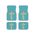 Religious Car Mats (Set of 4) — Teal Cross Non‑Slip Floor Mats