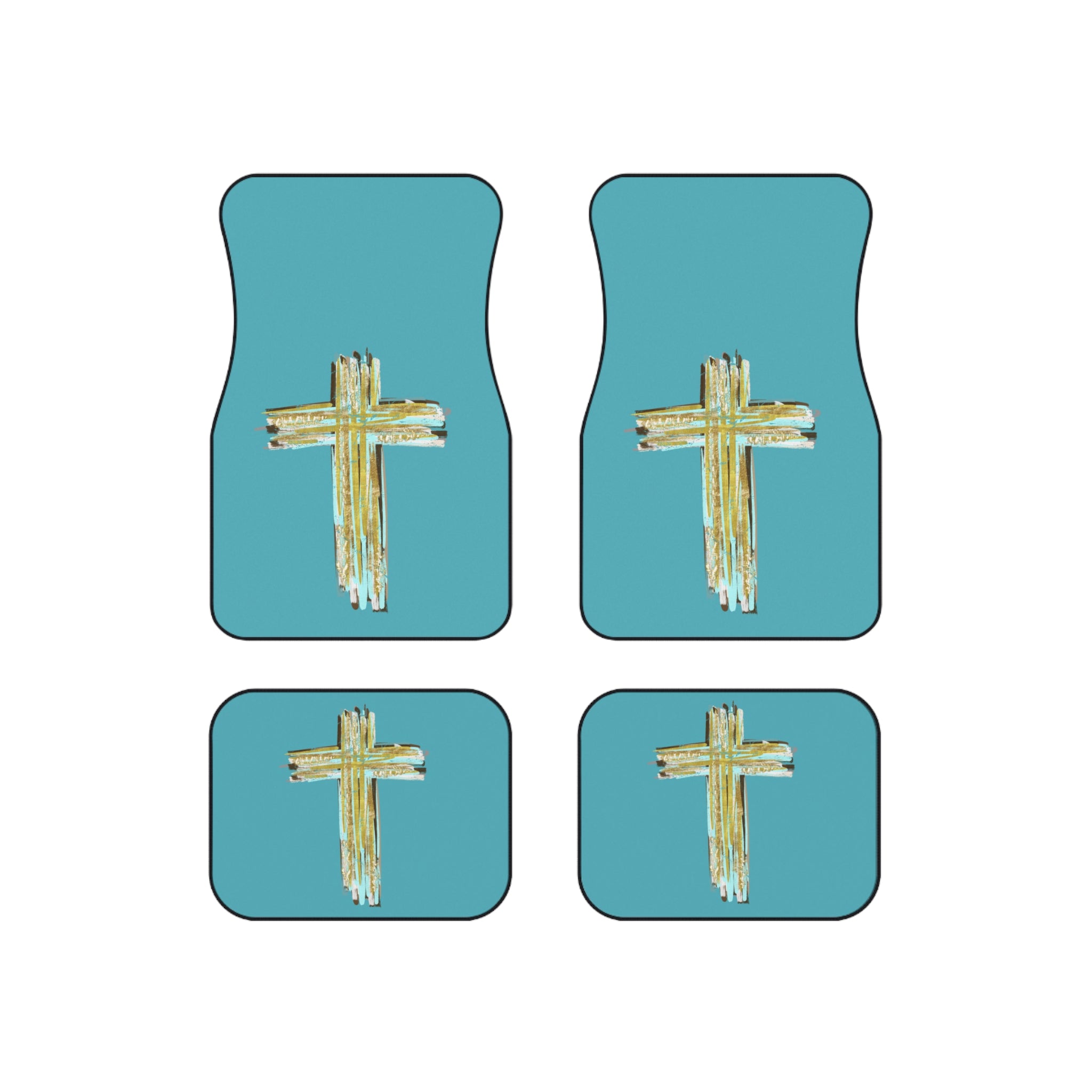 Religious Car Mats (Set of 4) — Teal Cross Non‑Slip Floor Mats