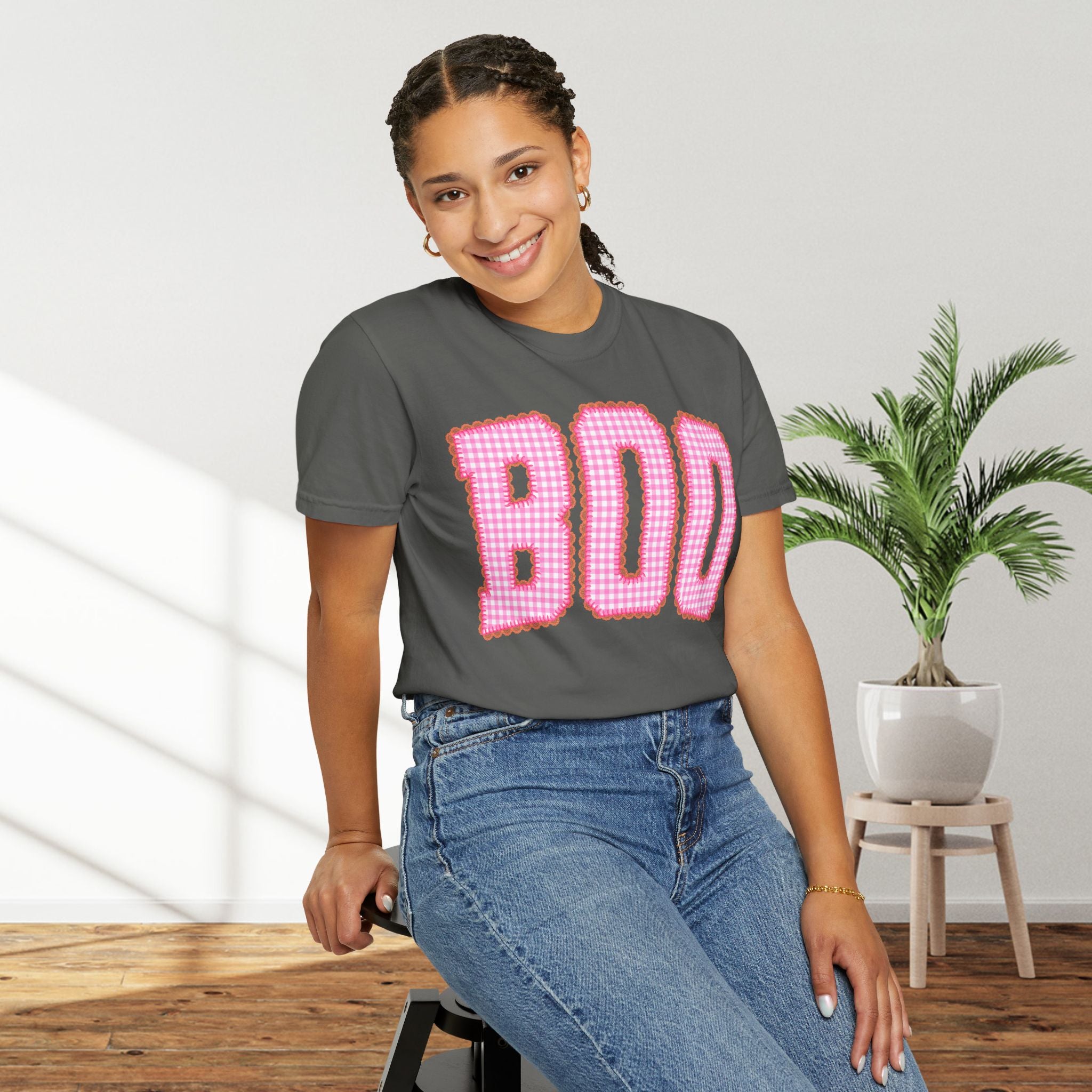 Boo Pink Gingham Graphic T-Shirt
