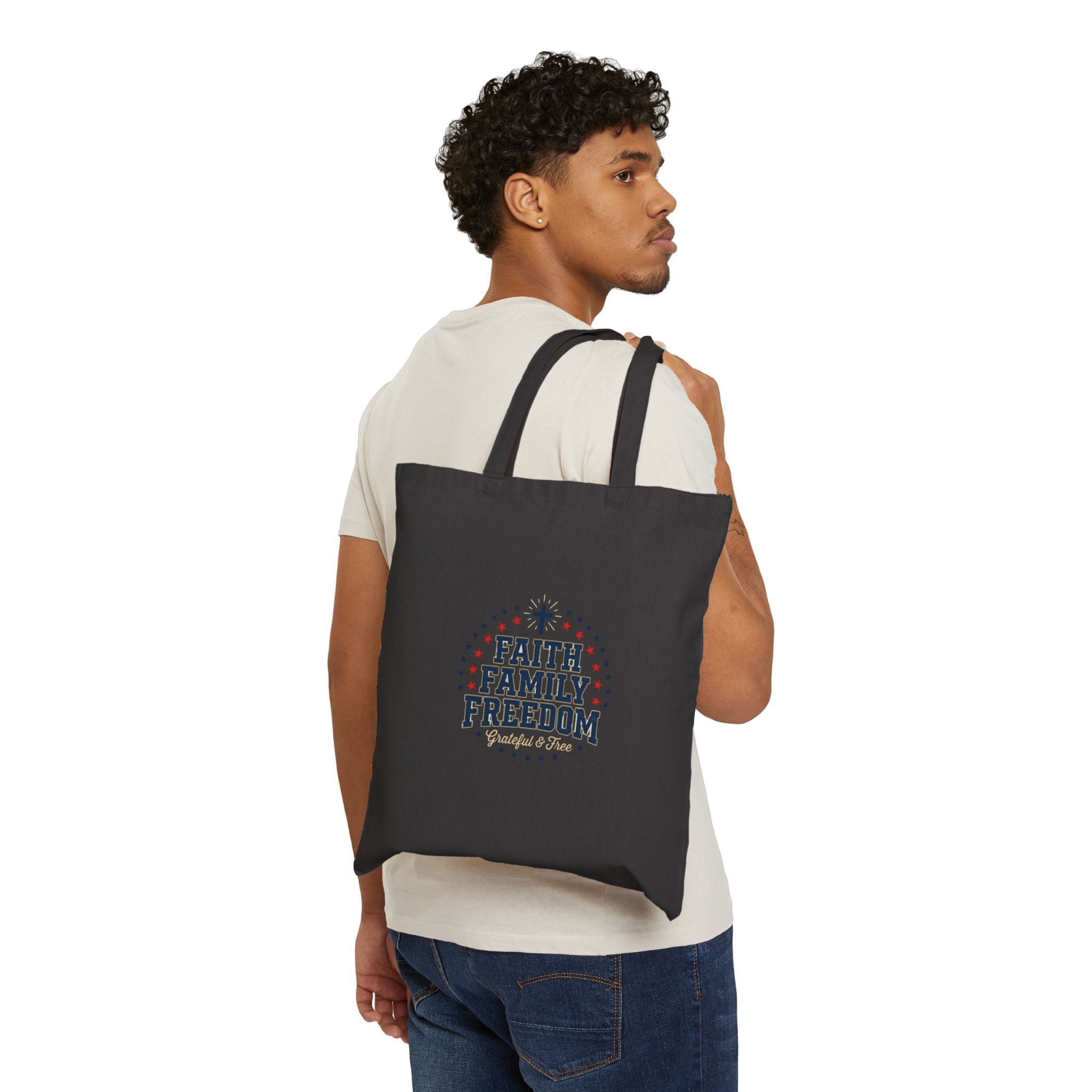 Faith Family Freedom Tote, patriotic faith-based July 4th vintage Americana