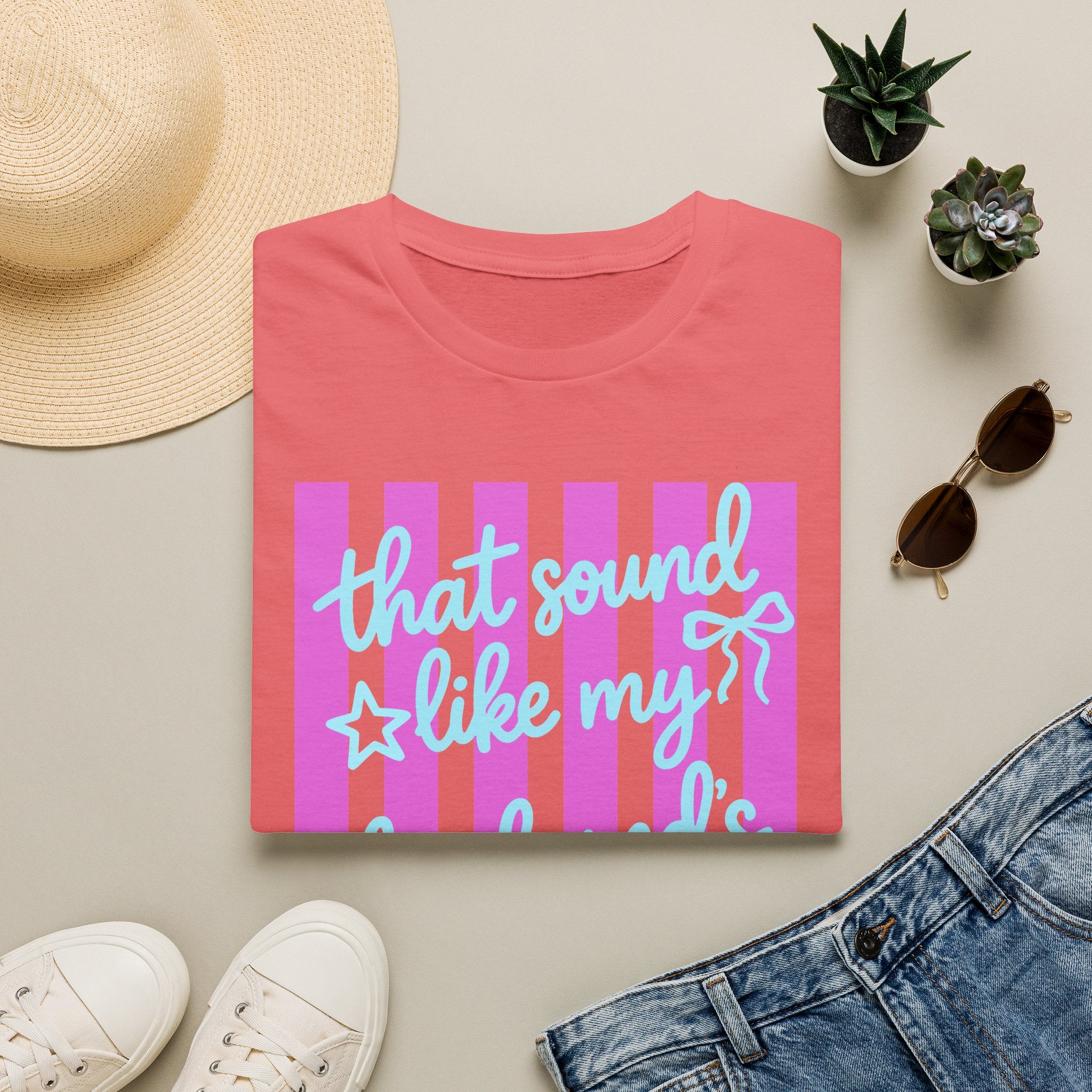 "That Sound Like My Husband's Freedom" Pink Stripe Graphic Tee
