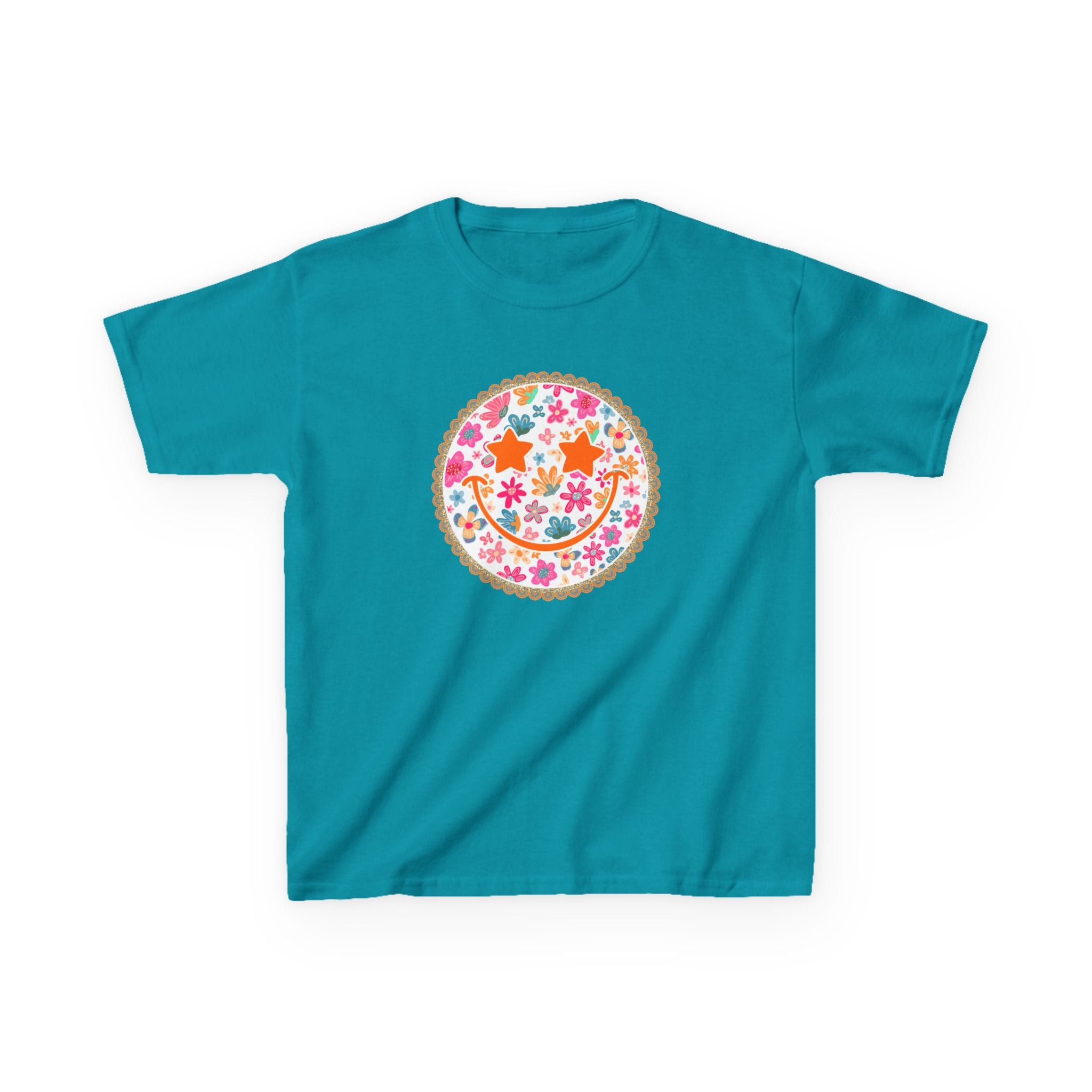 Kids T-Shirt — Floral Smiley Face Graphic Tee for Girls & Boys