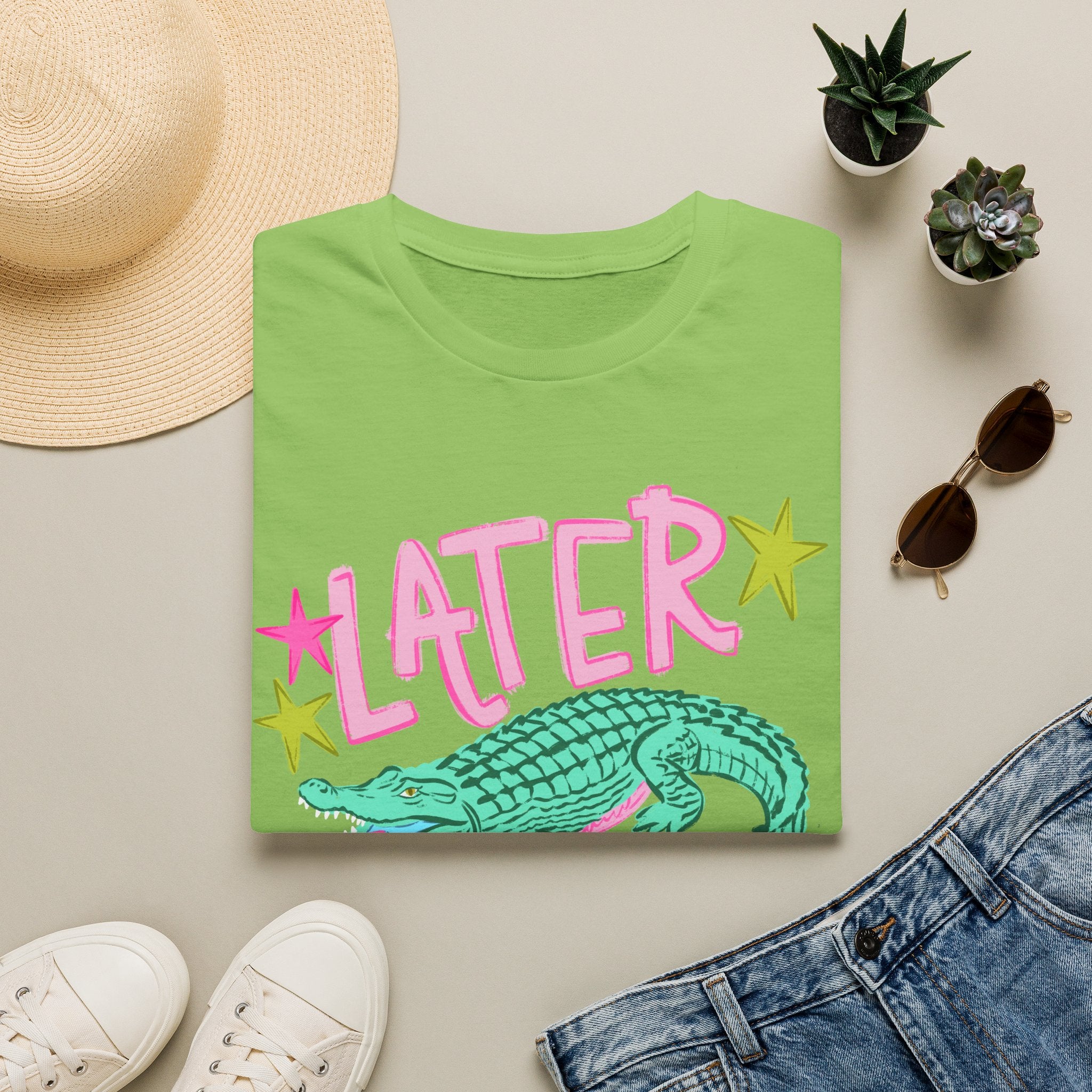 Later Croc Graphic T-Shirt — Retro Pastel Alligator Tee
