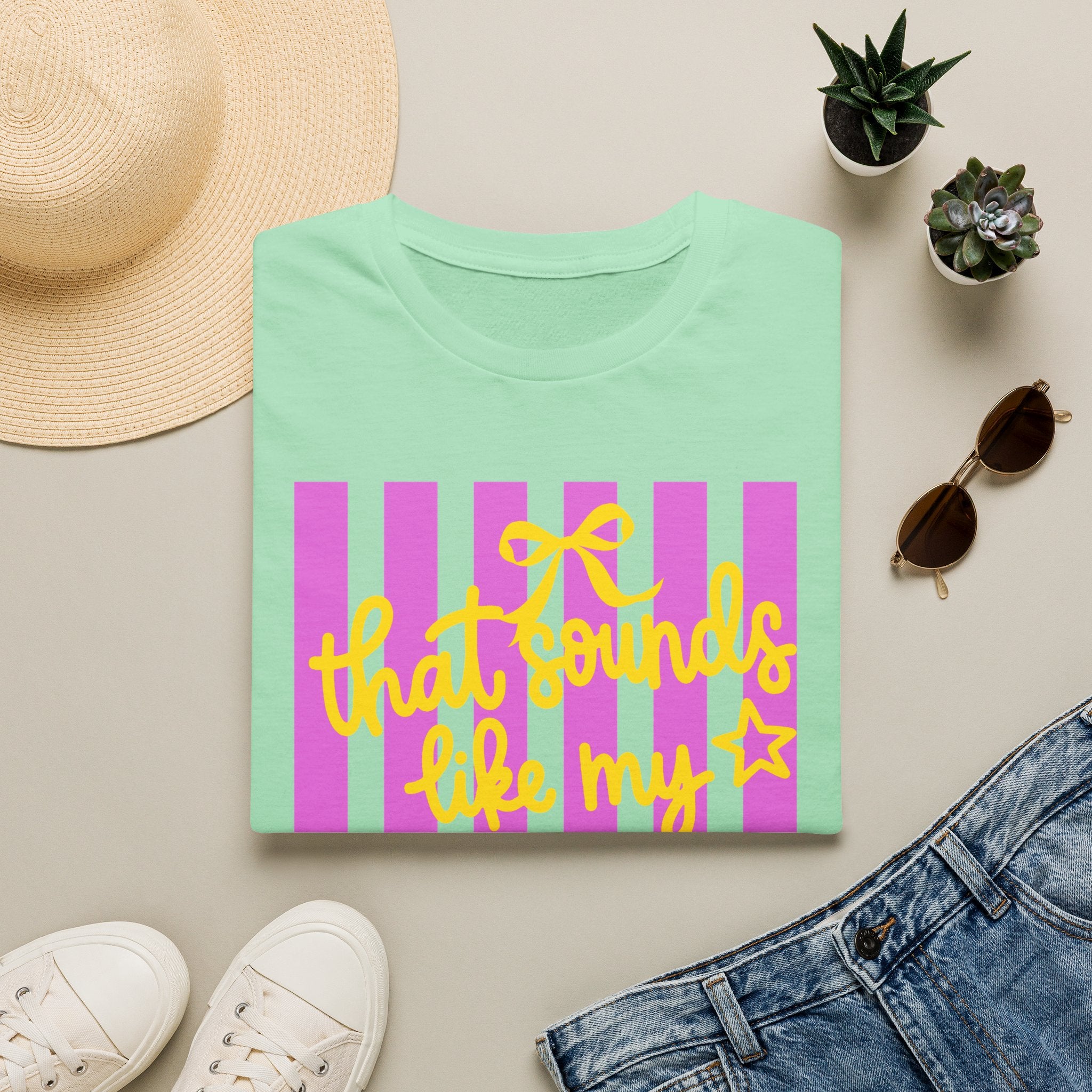 “That Sounds Like My Husband’s Ex-Girlfriend” Pink Stripe Graphic Tee