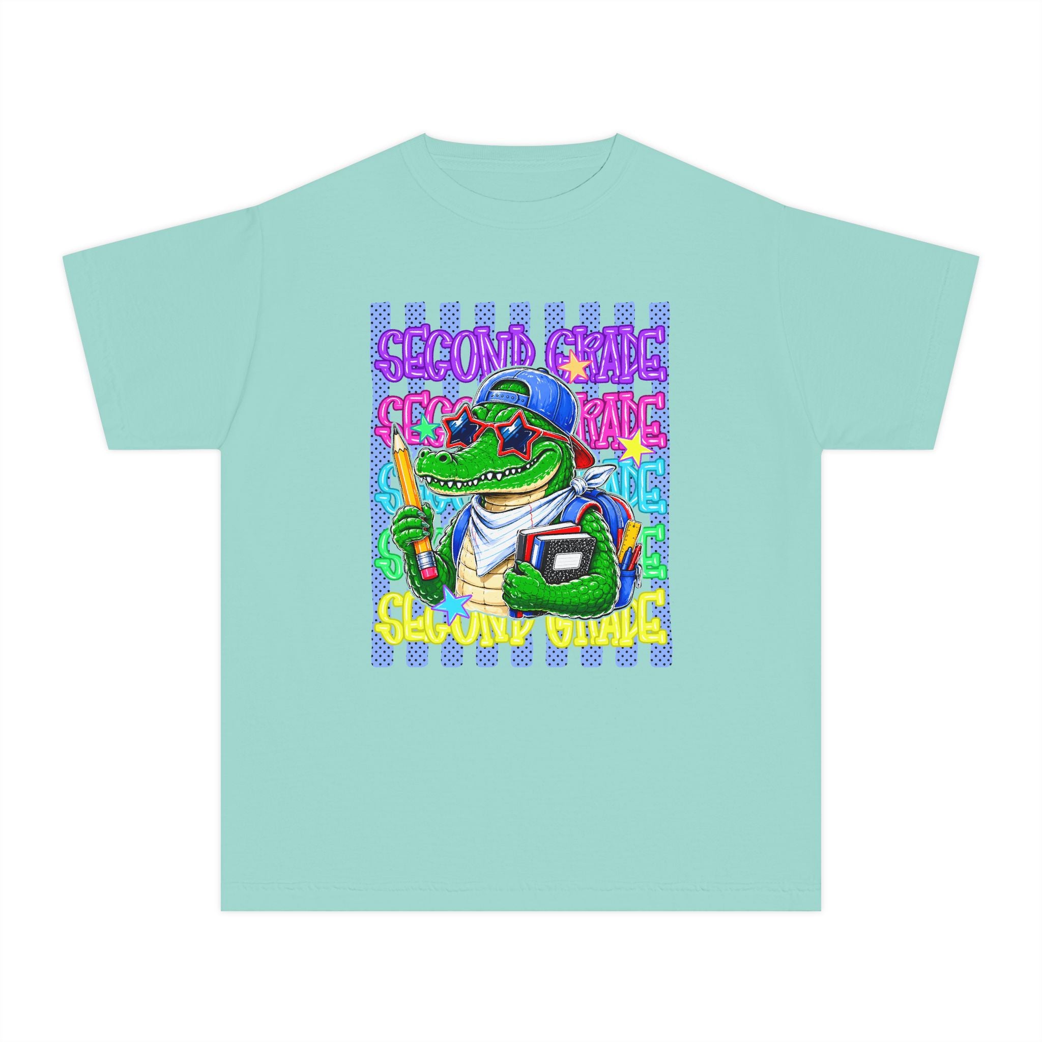 Youth Tee — Retro Alligator Graphic "Second Grade" Back-to-School Shirt
