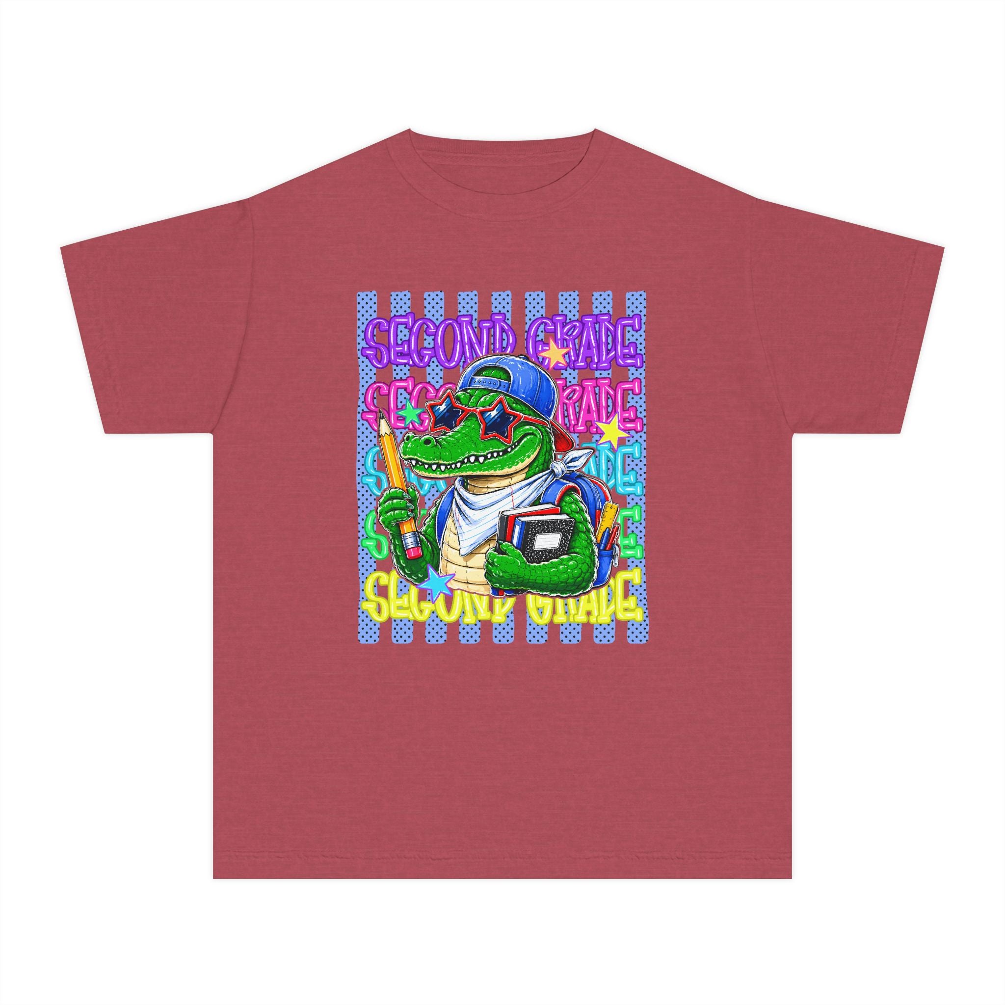 Youth Tee — Retro Alligator Graphic "Second Grade" Back-to-School Shirt
