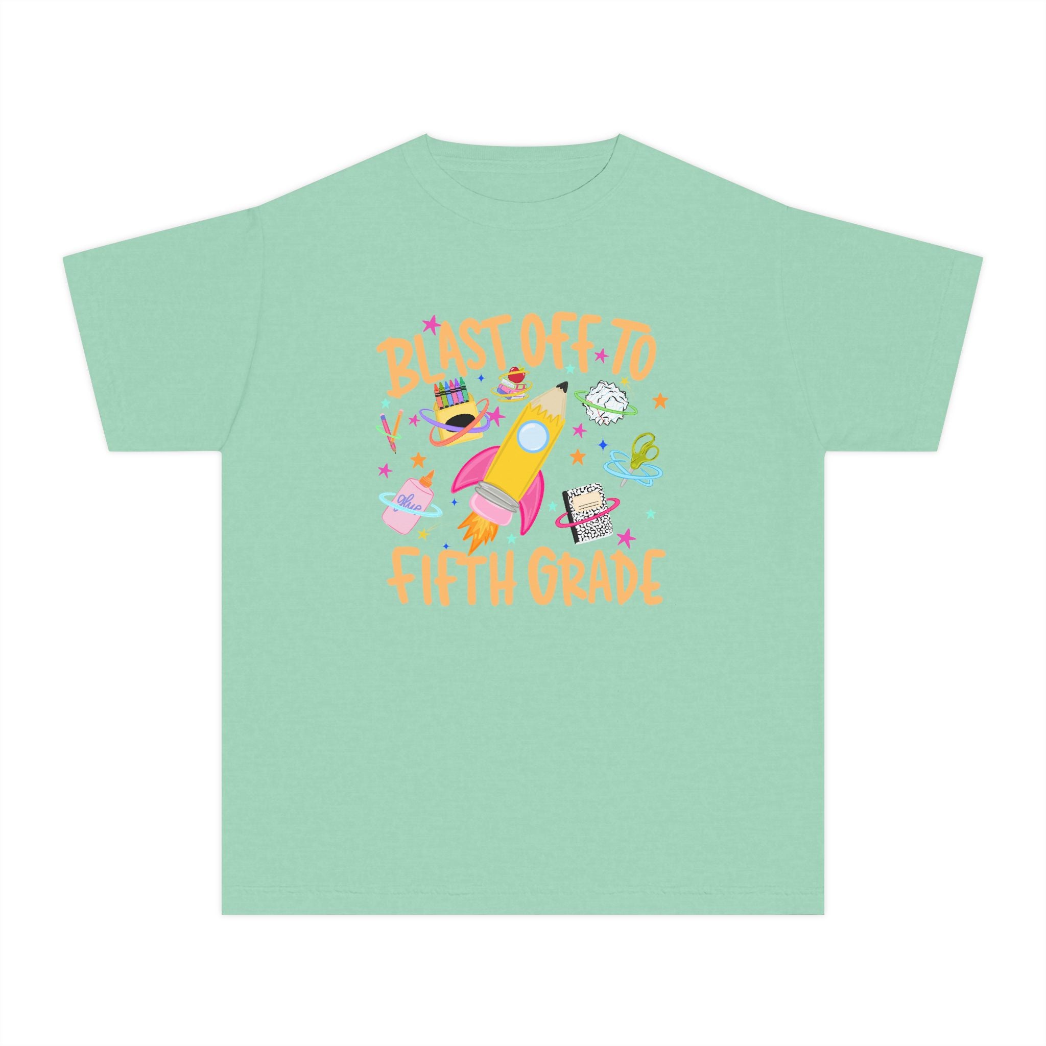 Blast Off to Fifth Grade Youth T‑Shirt — Back to School Rocket Tee