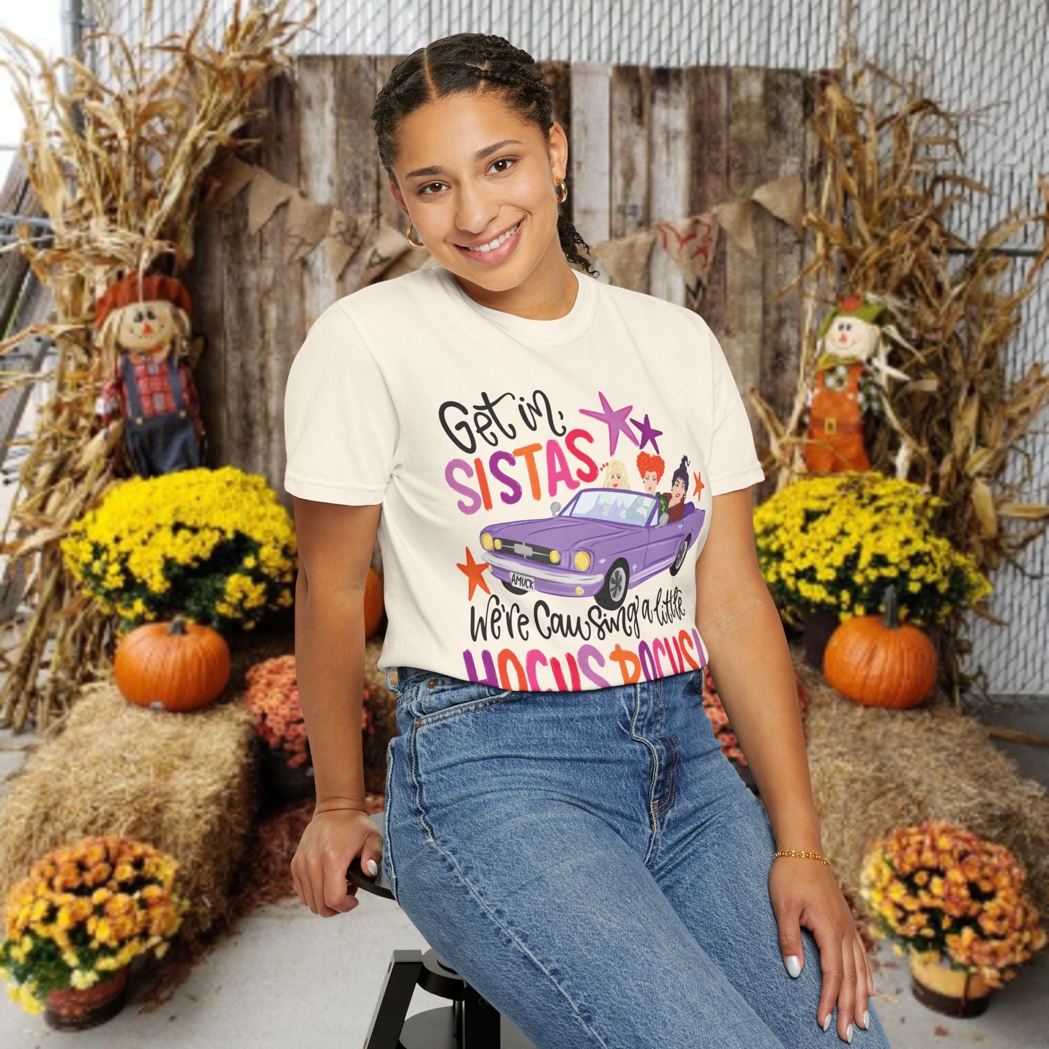 Hocus Pocus Sistas T-Shirt — "Get in Sistas, We're Causing a Little Hocus Pocus" Halloween Tee