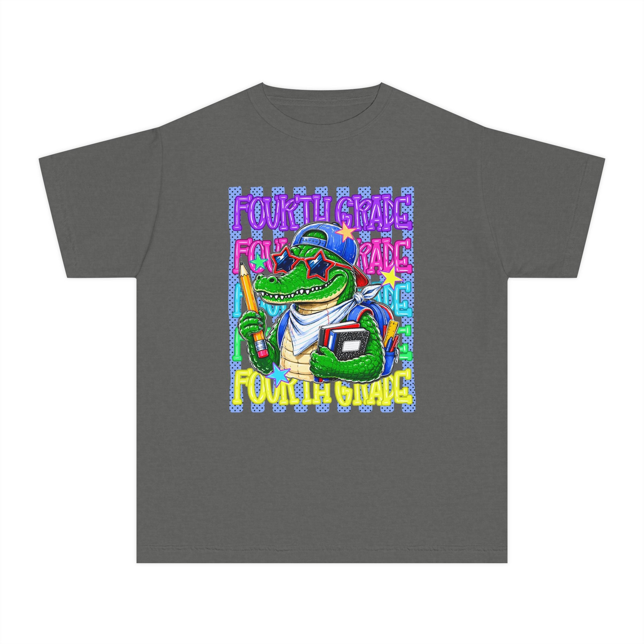 Youth Tee — Colorful ‘Fourth Grade’ Alligator School Graphic