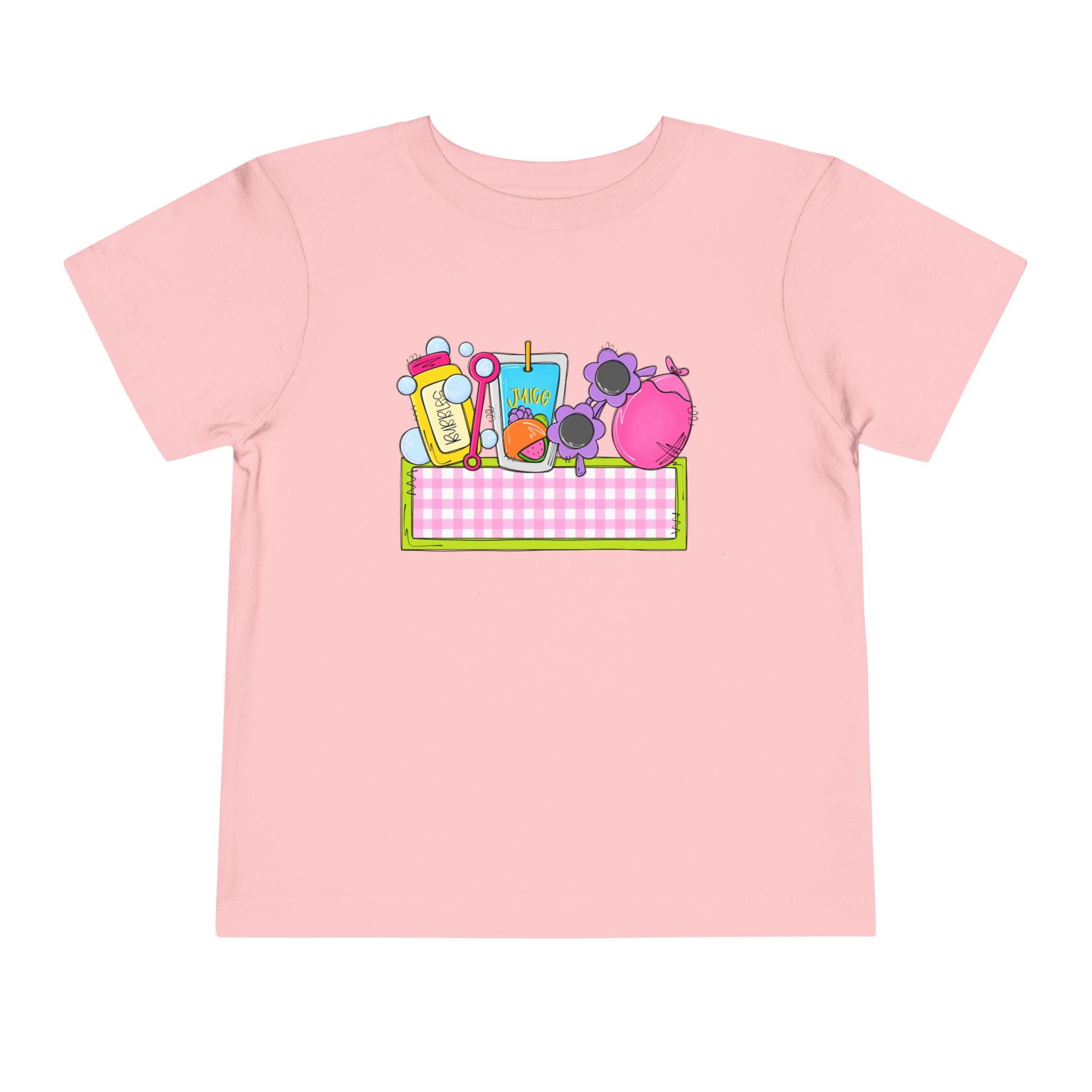 Toddler Tee — Pink Pig & Snacks Name-Plate Graphic