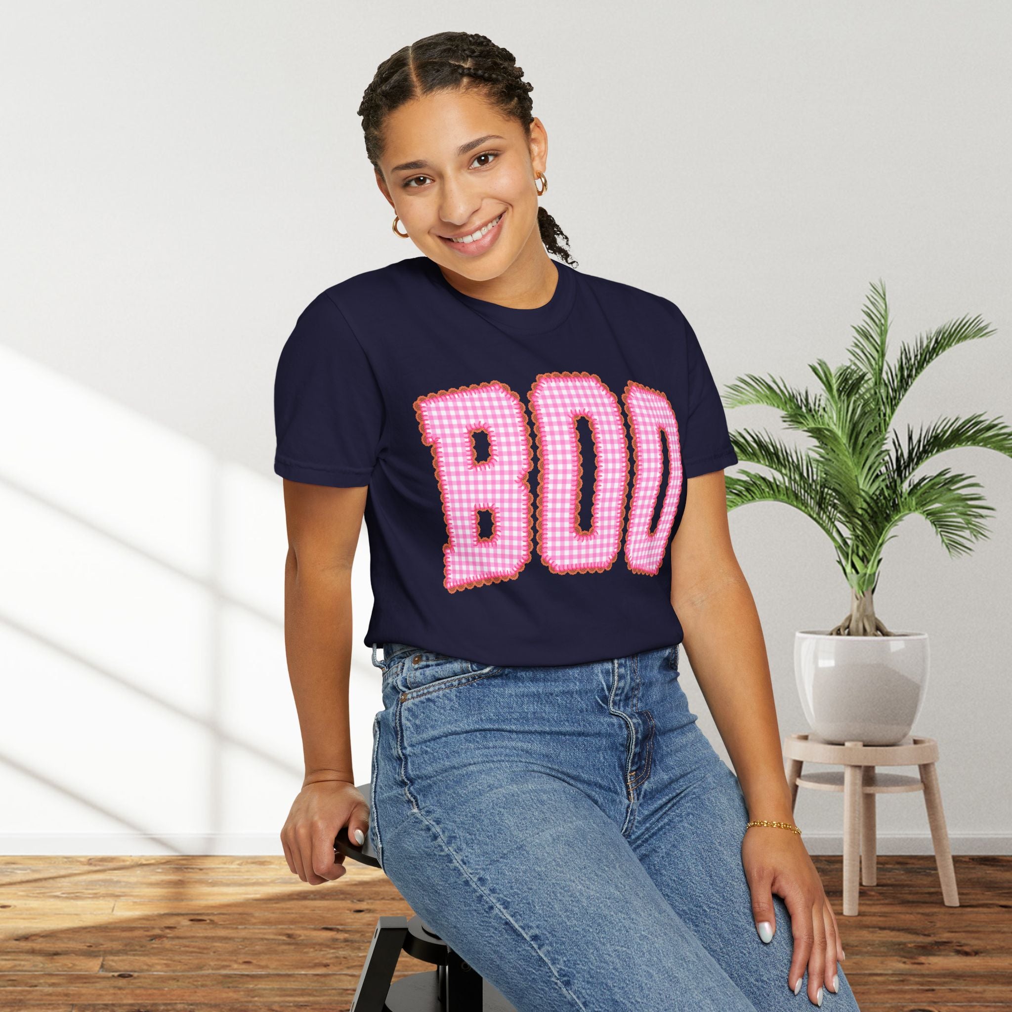 Boo Pink Gingham Graphic T-Shirt