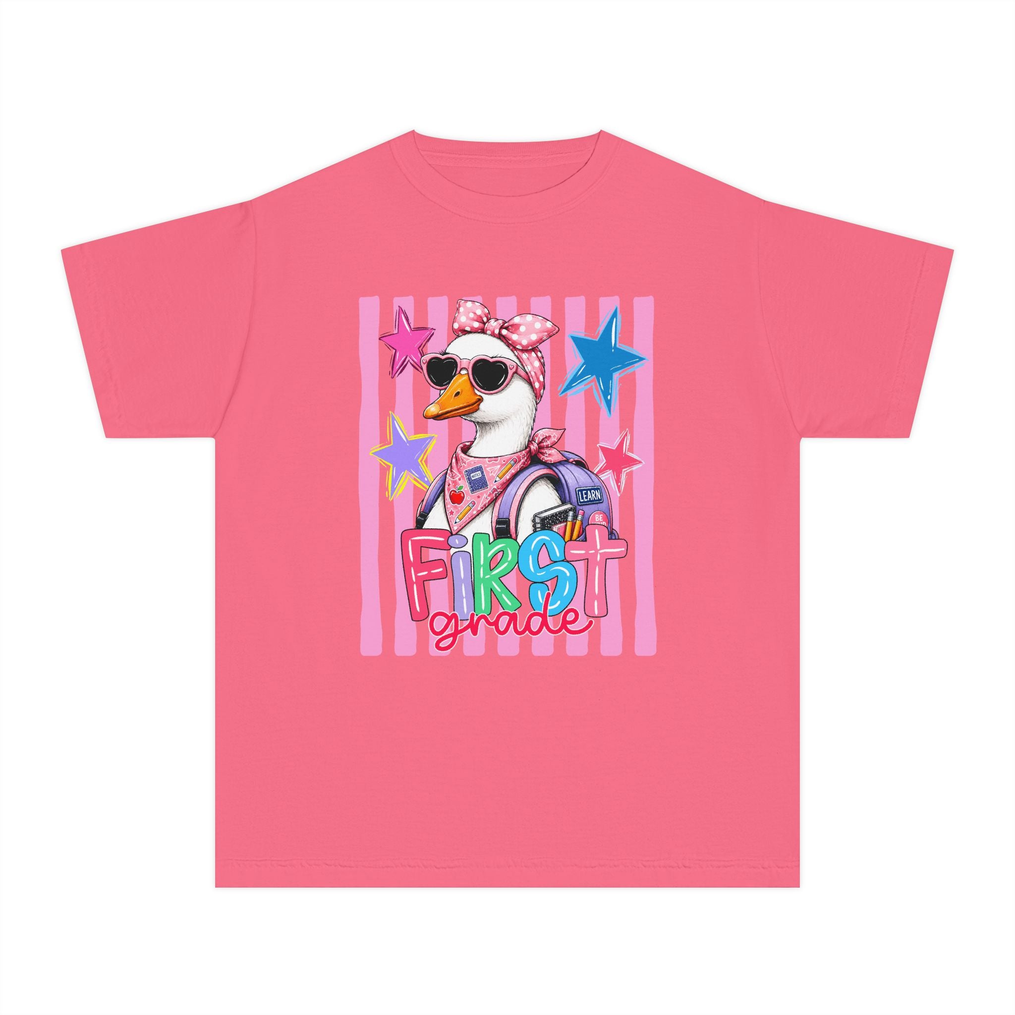 First Grade Girl Duck Graphic Youth Tee — Cute Back-to-School Shirt for Kids