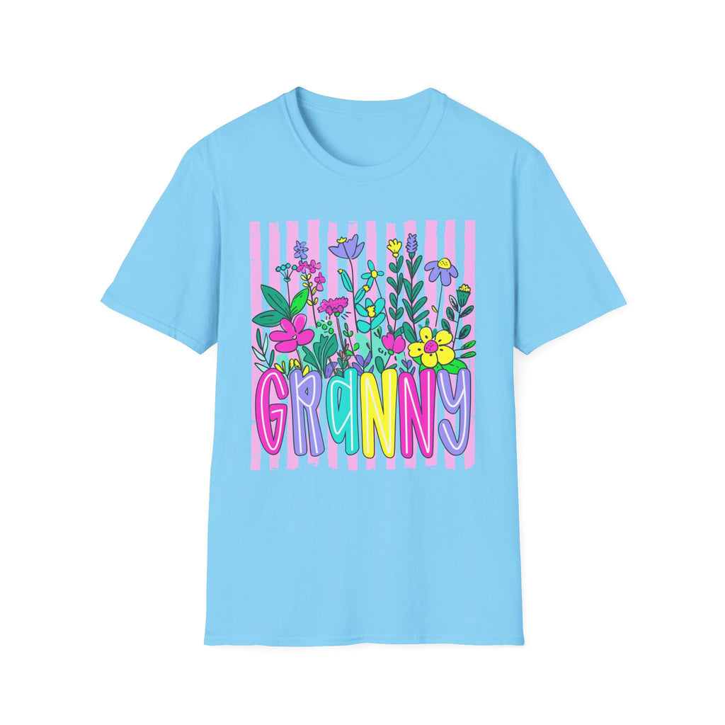 Granny Floral Graphic T-Shirt — Colorful Striped Bouquet Tee