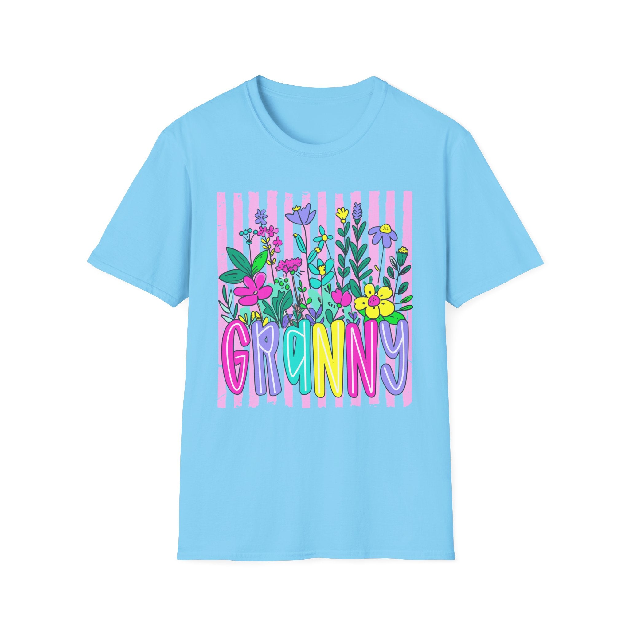 Granny Floral Graphic T-Shirt — Colorful Striped Bouquet Tee