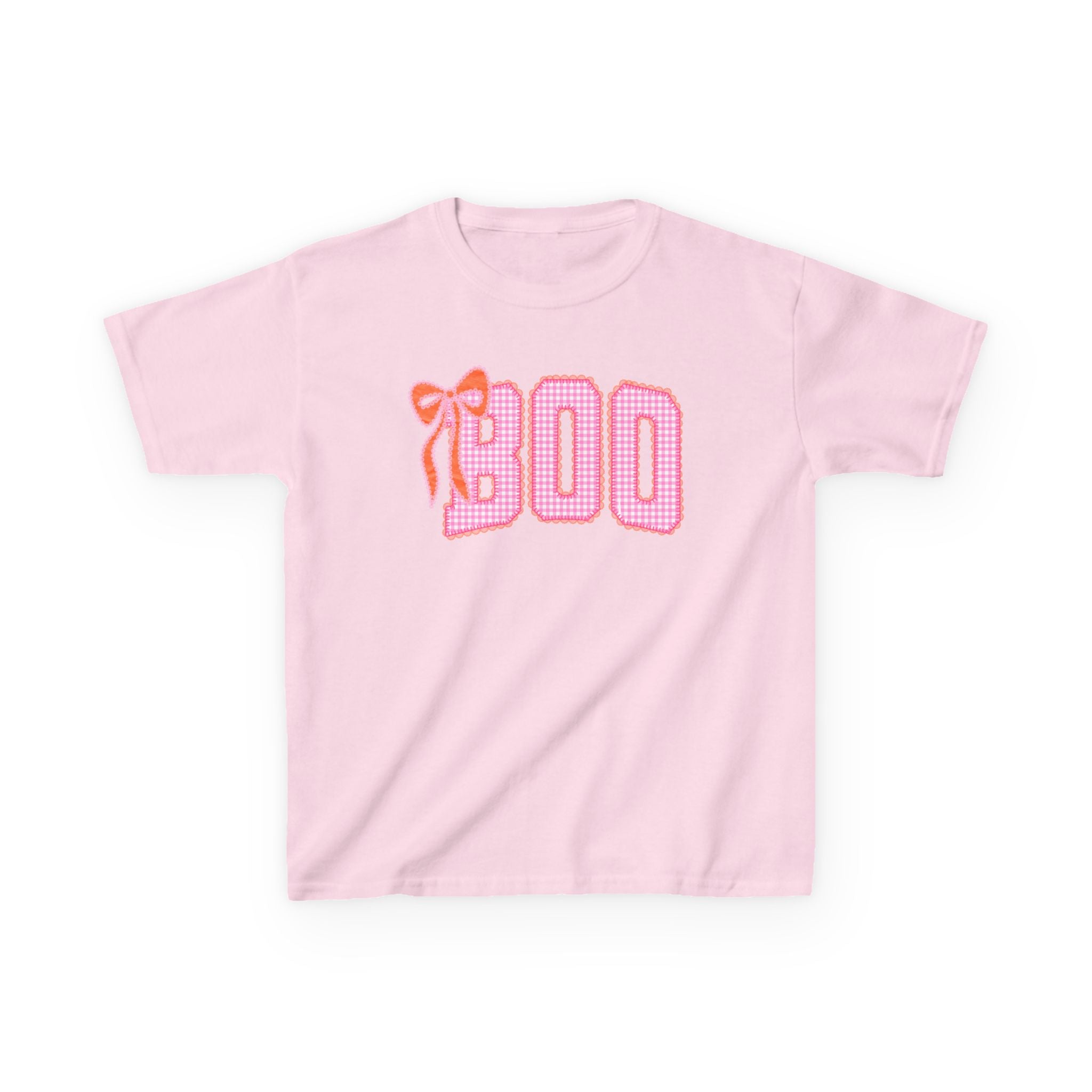 Kids Tee - Pink "BOO" Halloween Graphic with Bow