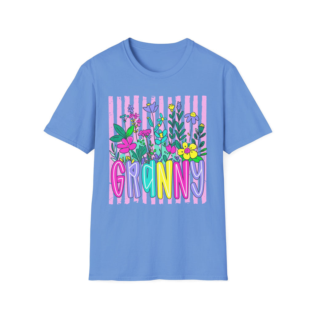 Granny Floral Graphic T-Shirt — Colorful Striped Bouquet Tee