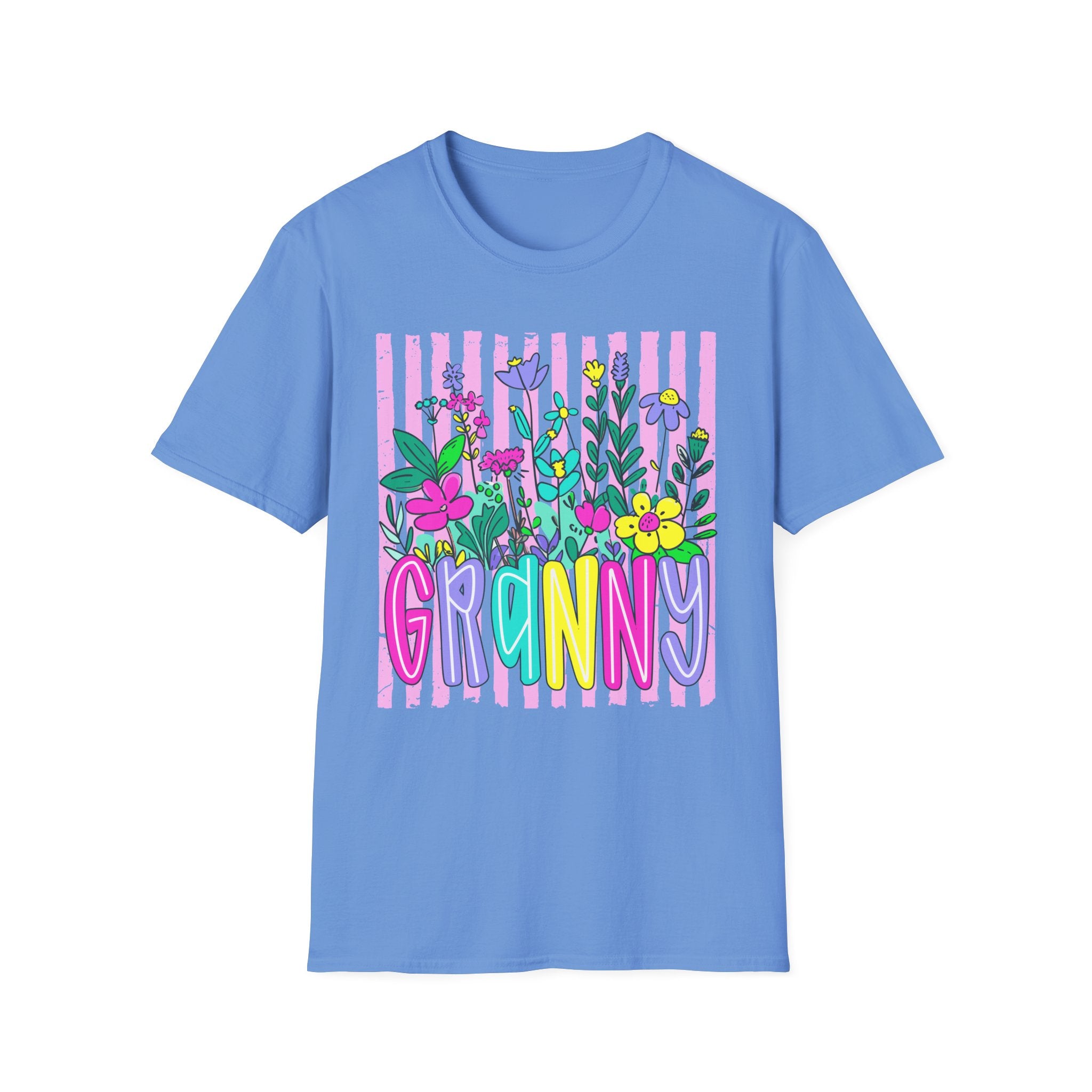 Granny Floral Graphic T-Shirt — Colorful Striped Bouquet Tee