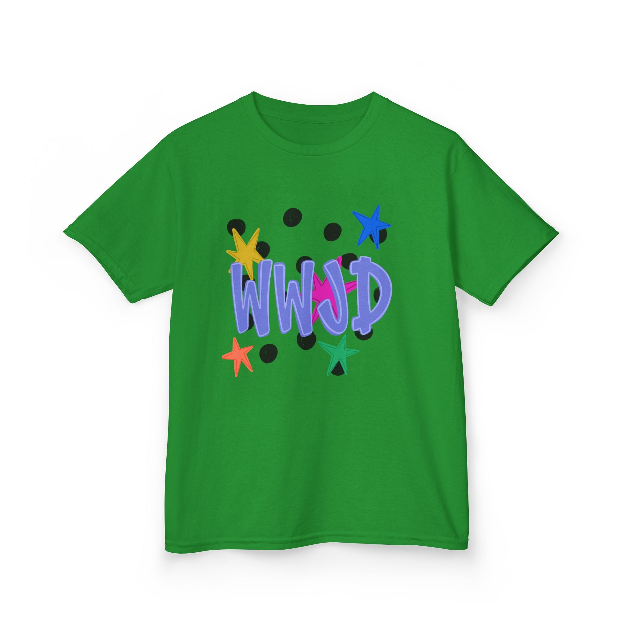 Kids Tee — Colorful "WWJD" Stars Graphic