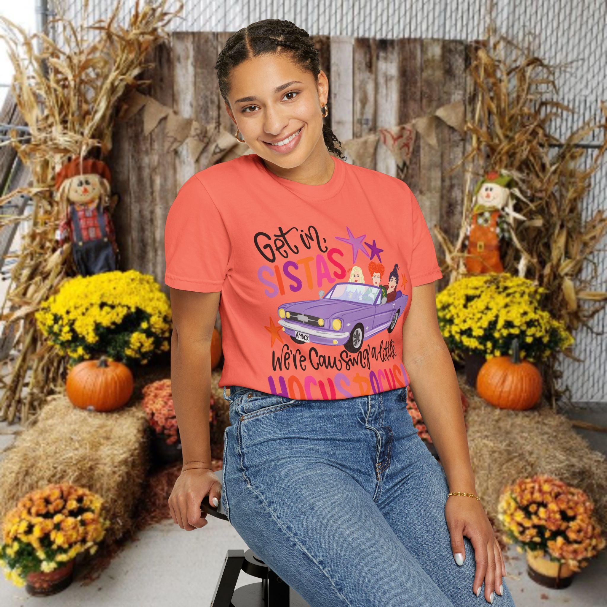 Hocus Pocus Sistas T-Shirt — "Get in Sistas, We're Causing a Little Hocus Pocus" Halloween Tee