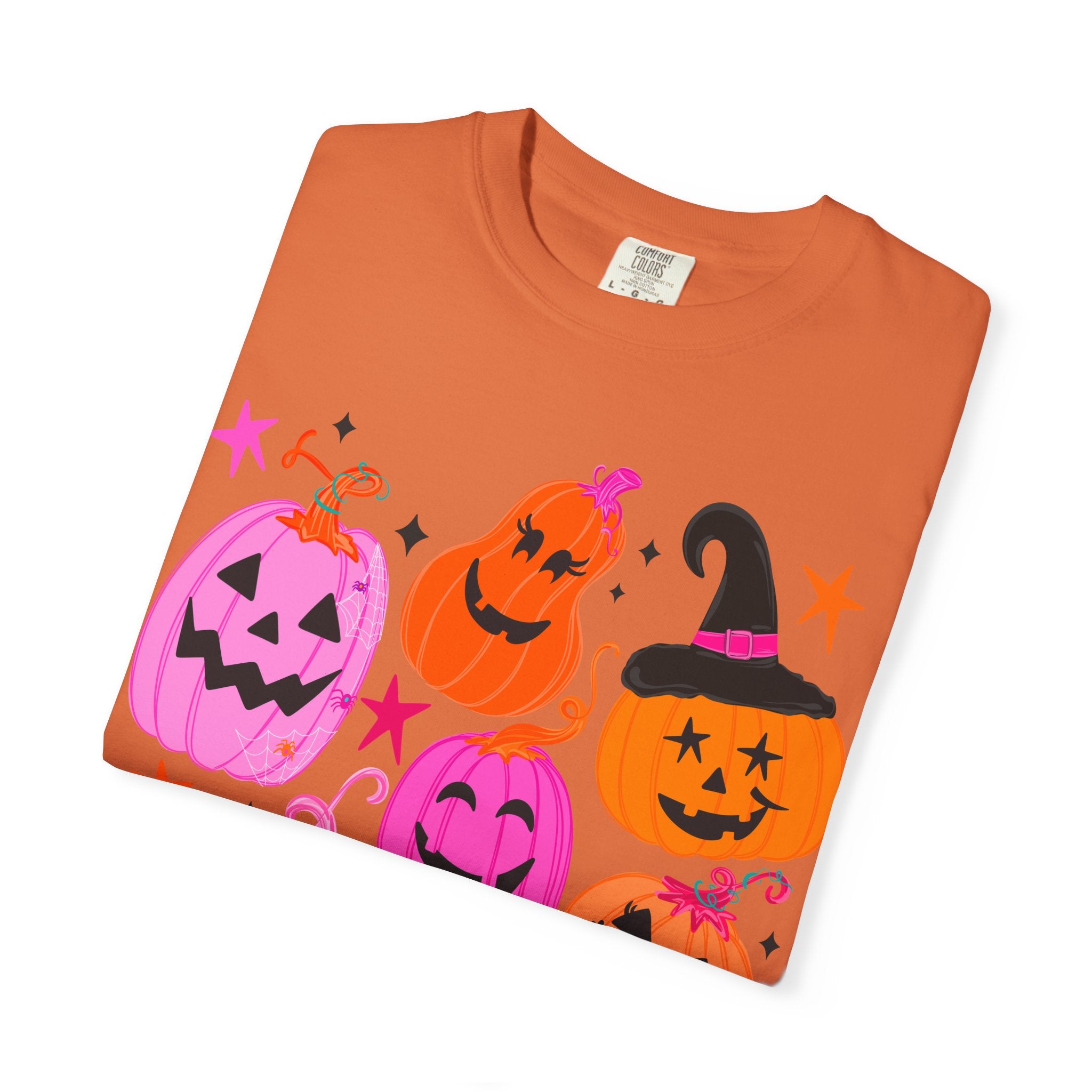Halloween Pumpkins T-Shirt — Cute Pink & Orange Jack-O'-Lanterns