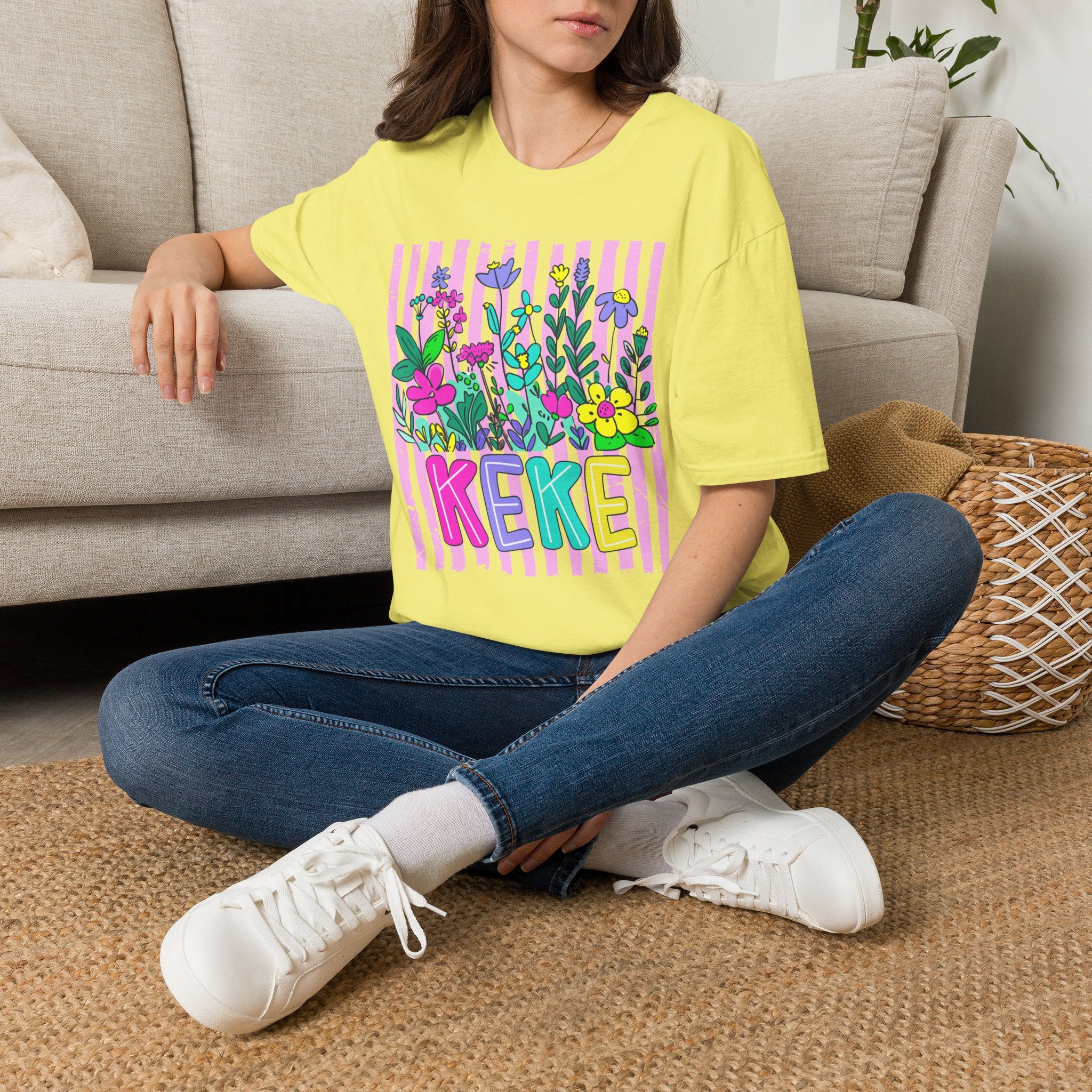 Floral Keke T-Shirt — Bright Garden Stripes Tee