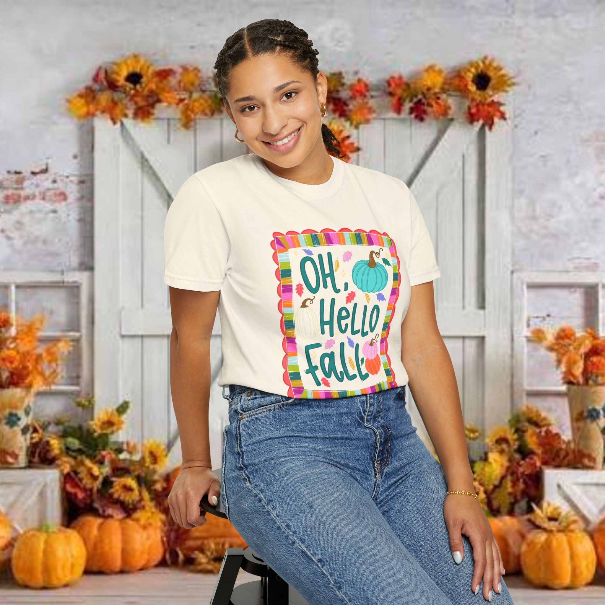 Oh, Hello Fall T-Shirt — Colorful Pumpkin Autumn Tee