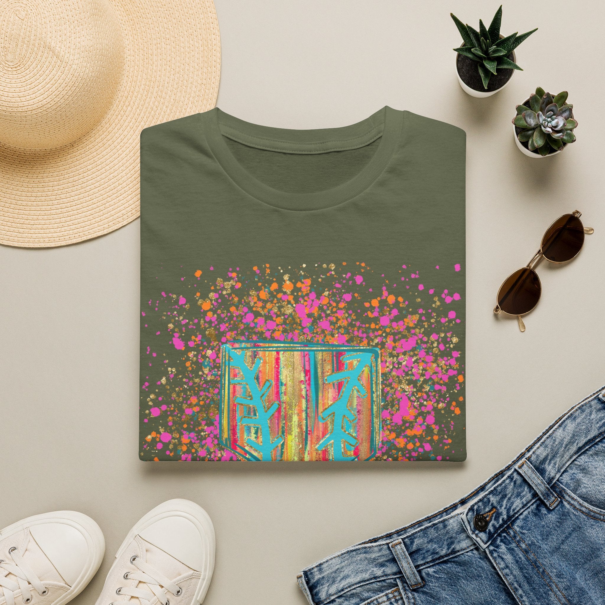 Colorful Floral Shield T-Shirt — Boho Painted Crest Graphic Tee