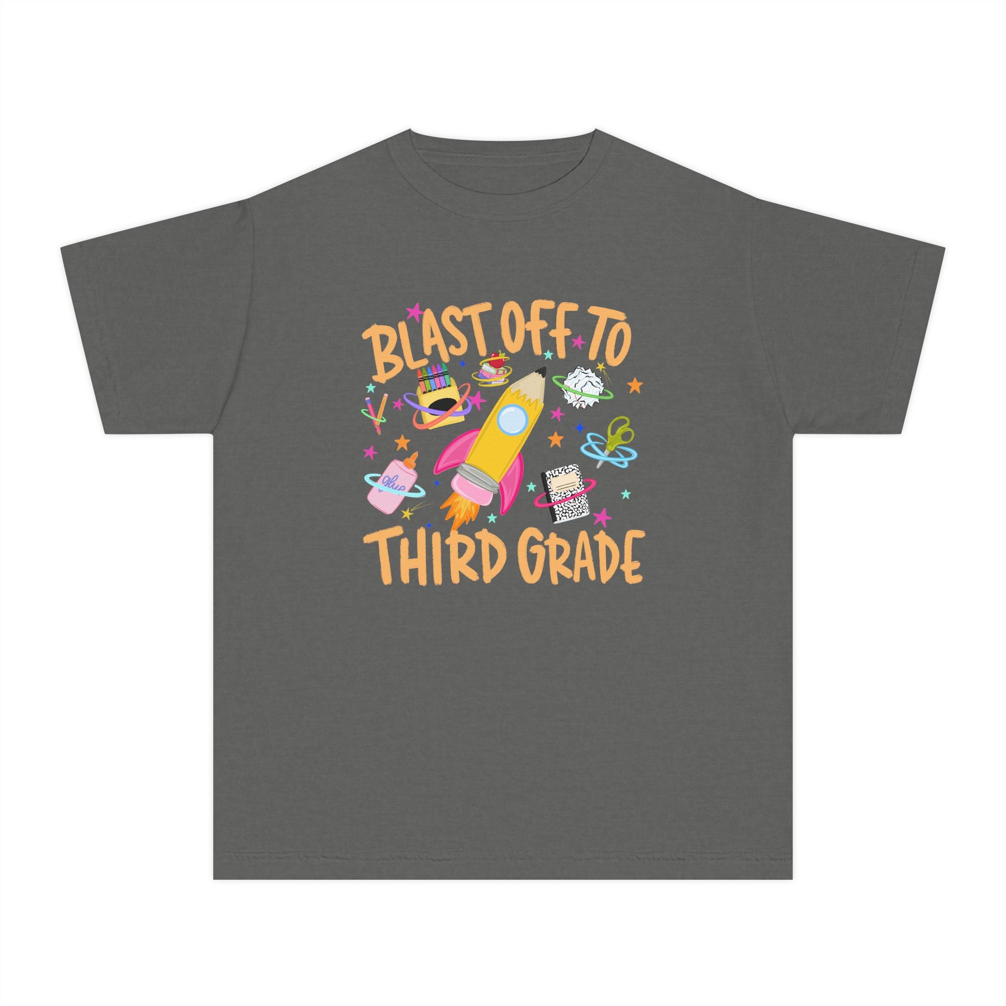 Blast Off to Third Grade Youth T-Shirt — Cute Rocket Back-to-School Tee for Kids