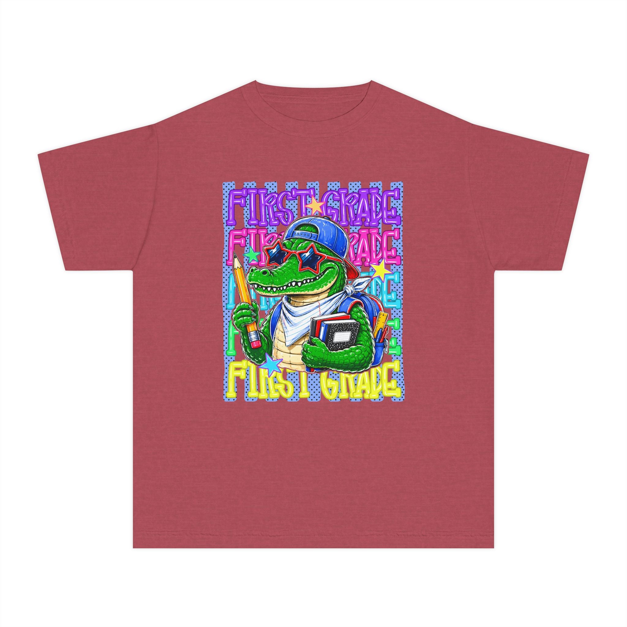 Youth Tee – Cool Crocodile ‘First Grade’ Back-to-School Graphic