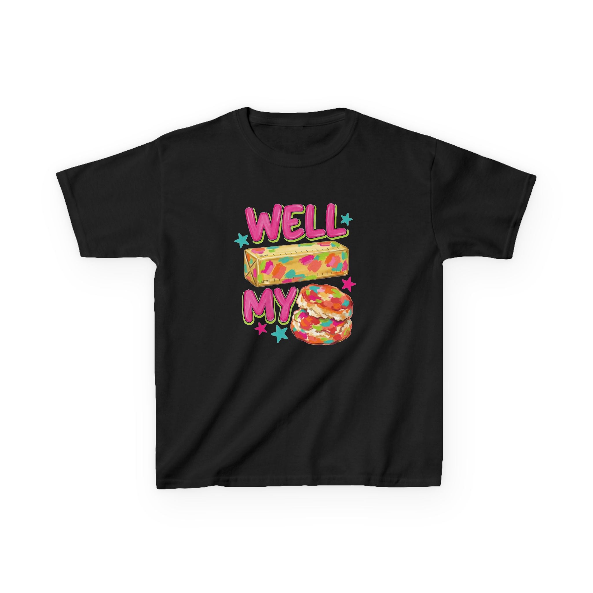 Kids Tee — "Well Butter My Biscuit" Colorful Graphic