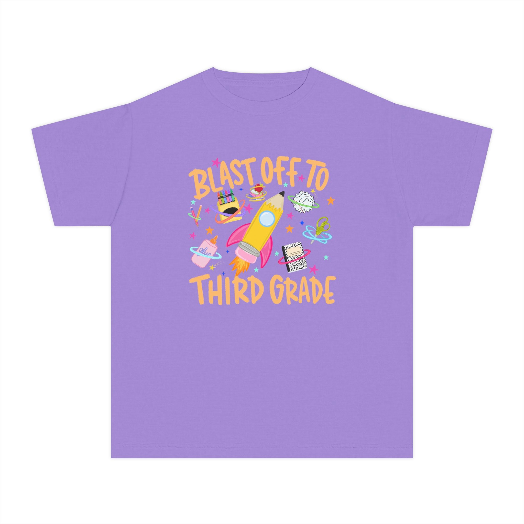 Blast Off to Third Grade Youth T-Shirt — Cute Rocket Back-to-School Tee for Kids