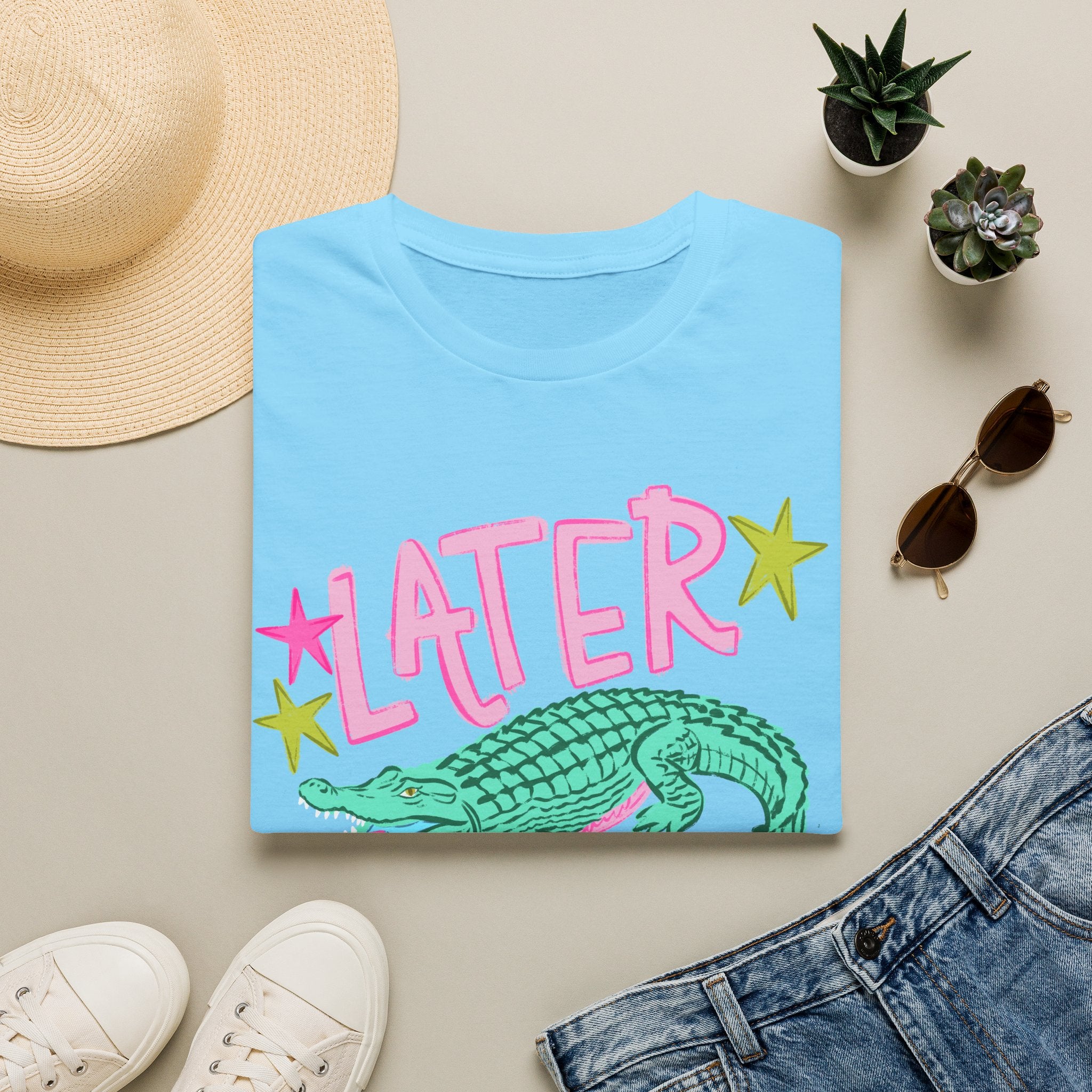 Later Croc Graphic T-Shirt — Retro Pastel Alligator Tee