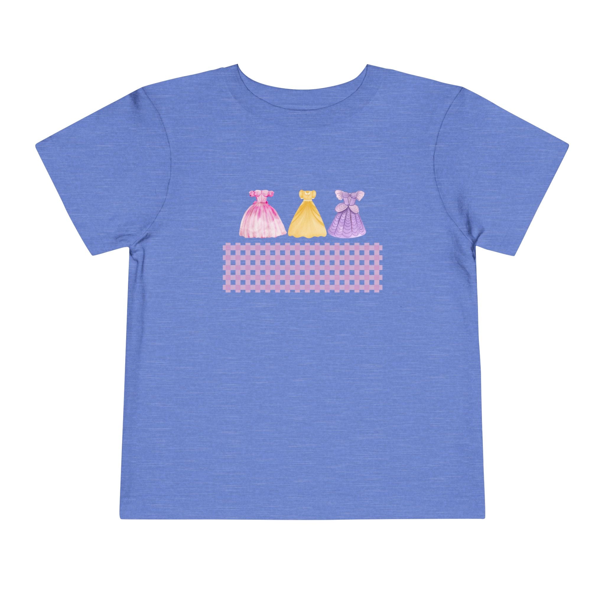Toddler Tee — Pastel Princess Dresses Graphic (Pink Gingham)