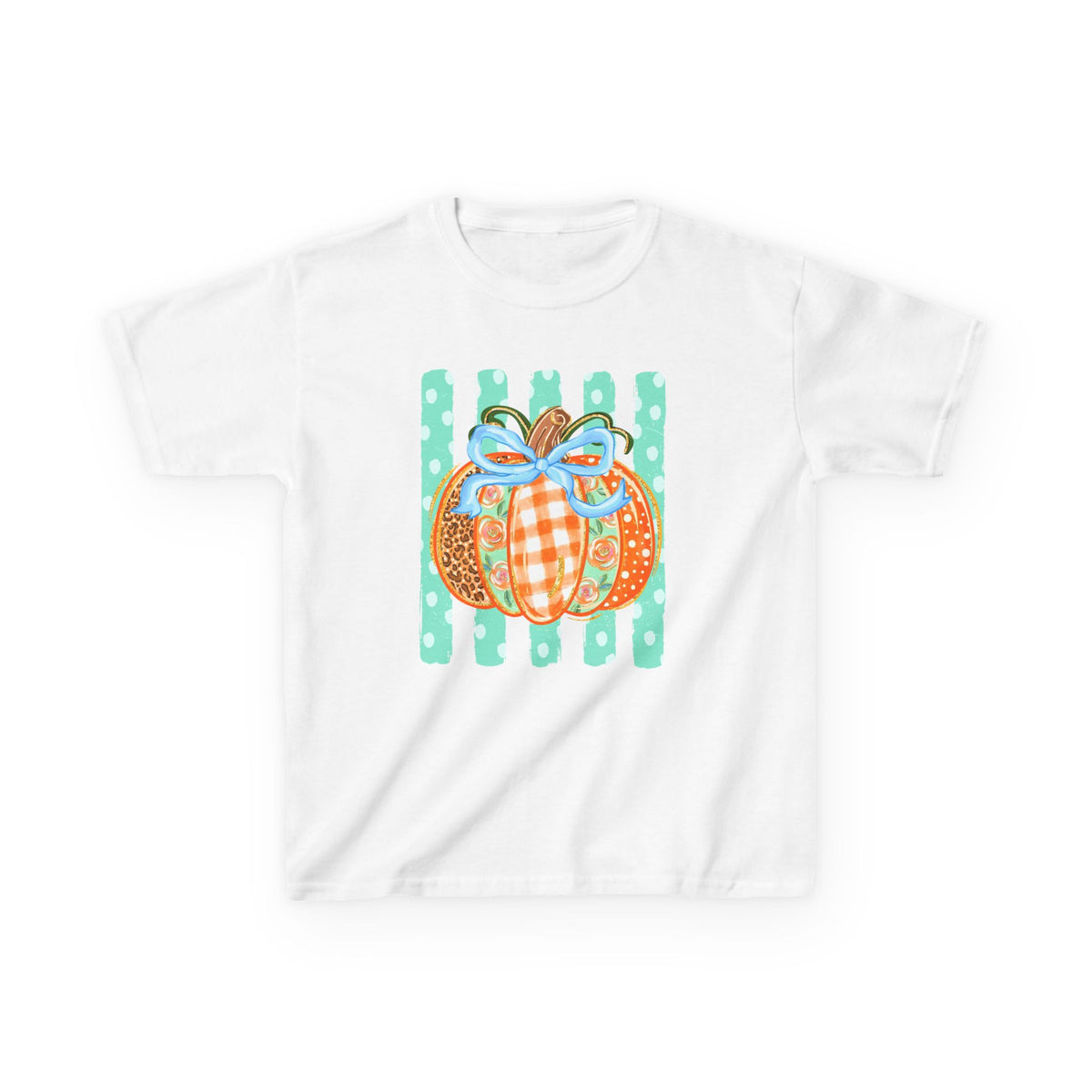 Kids Striped Preppy Fall Pumpkin Glitter— Cute Plaid & Leopard Pumpkin Shirt for Fall