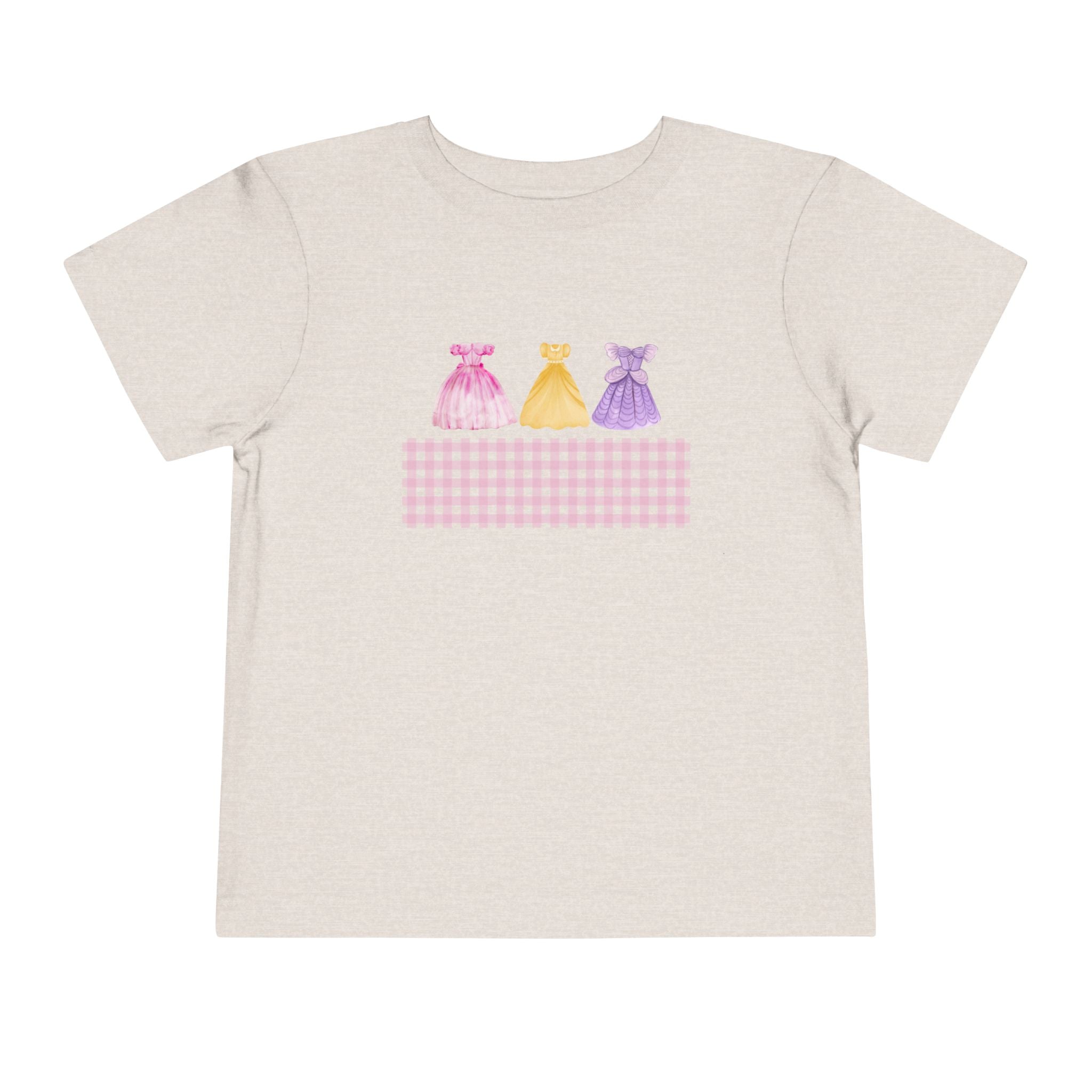 Toddler Tee — Pastel Princess Dresses Graphic (Pink Gingham)