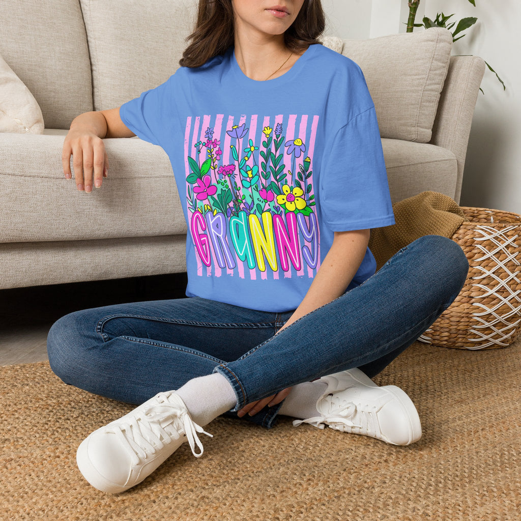 Granny Floral Graphic T-Shirt — Colorful Striped Bouquet Tee