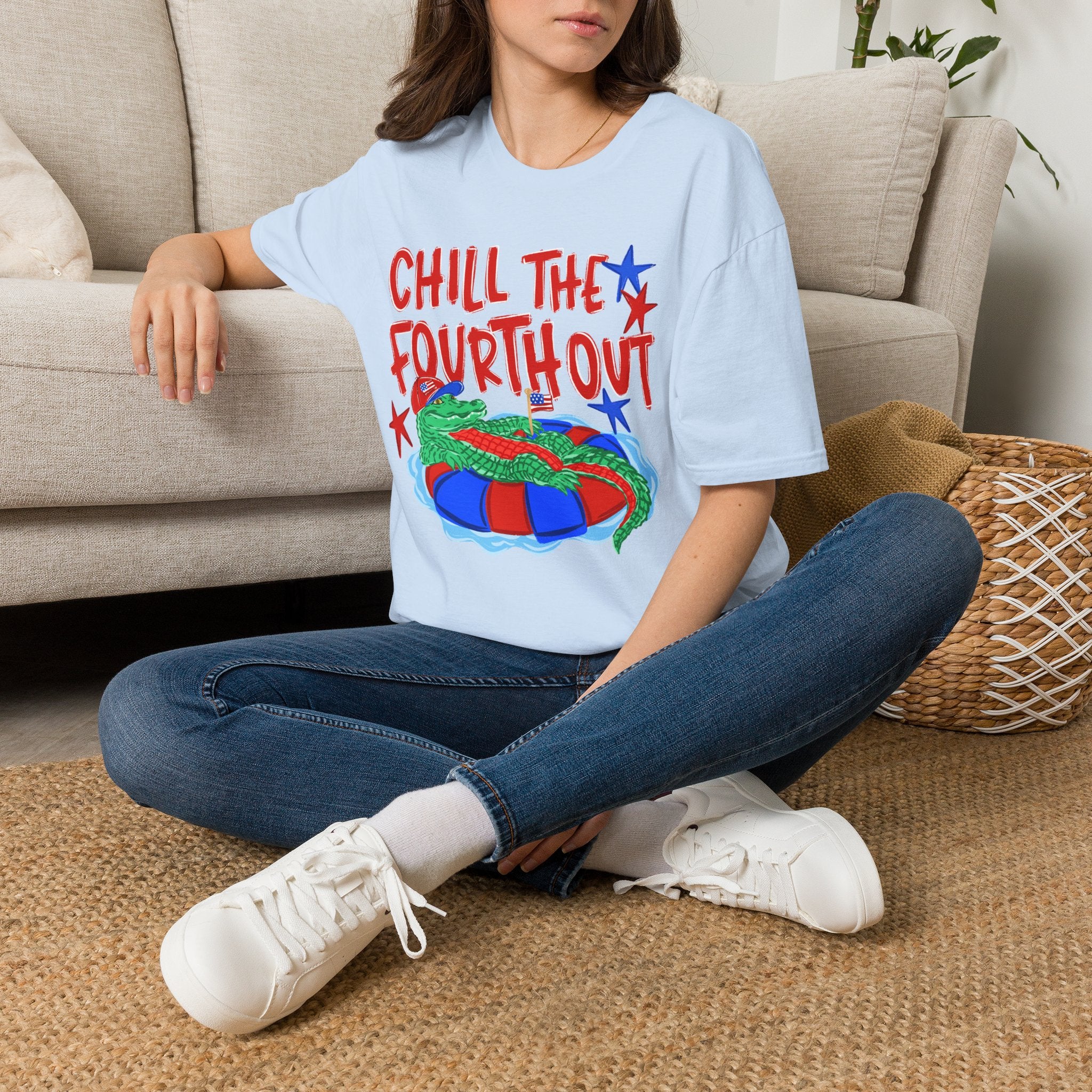 Chill the Fourth Out With Hat T-Shirt — Patriotic Alligator 4th of July Tee