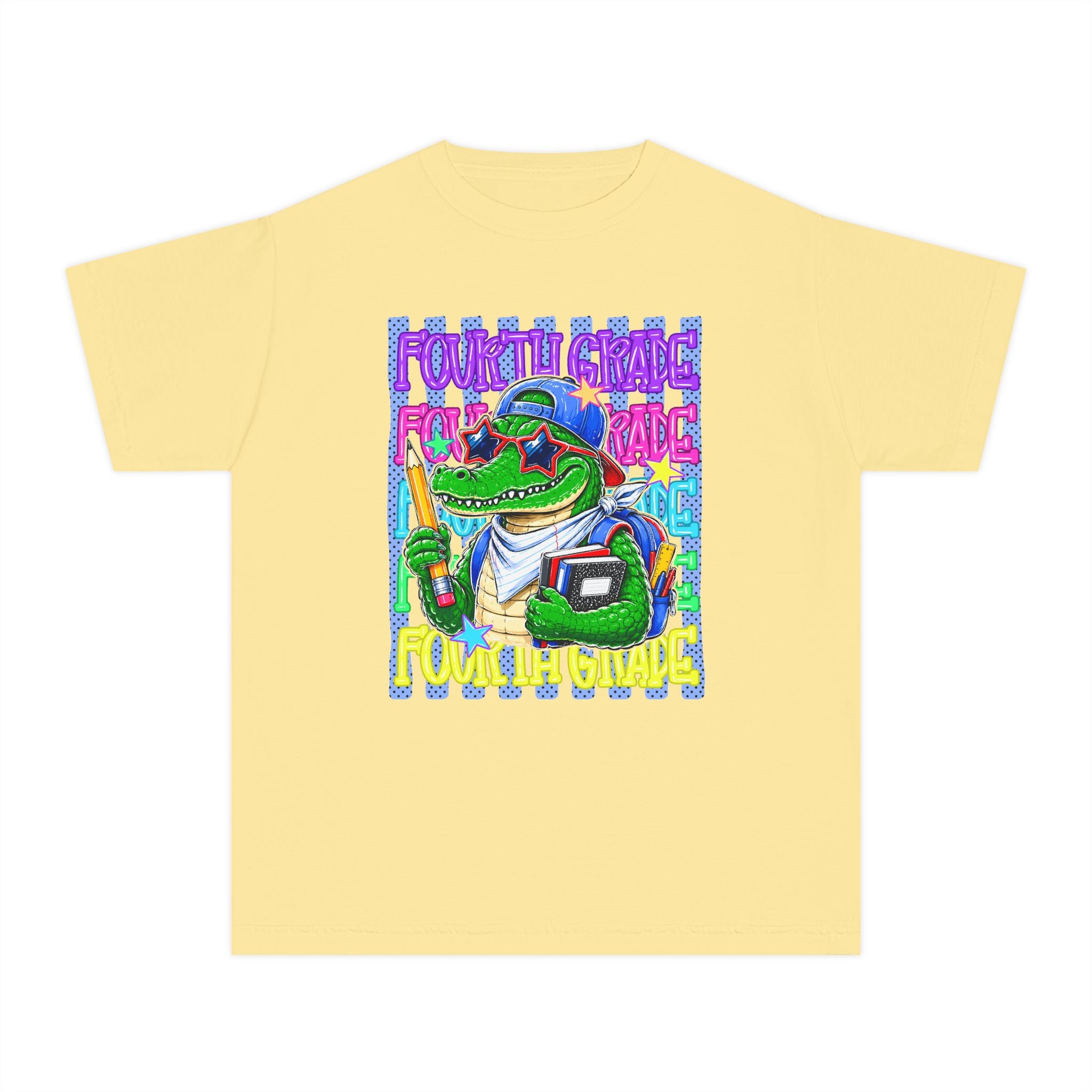 Youth Tee — Colorful ‘Fourth Grade’ Alligator School Graphic