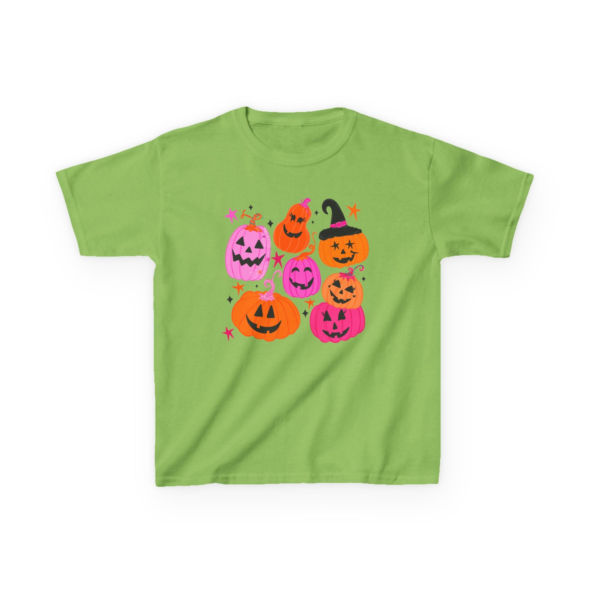 Kids Halloween Pumpkins T-Shirt — Cute Pink & Orange Jack-O'-Lantern Tee