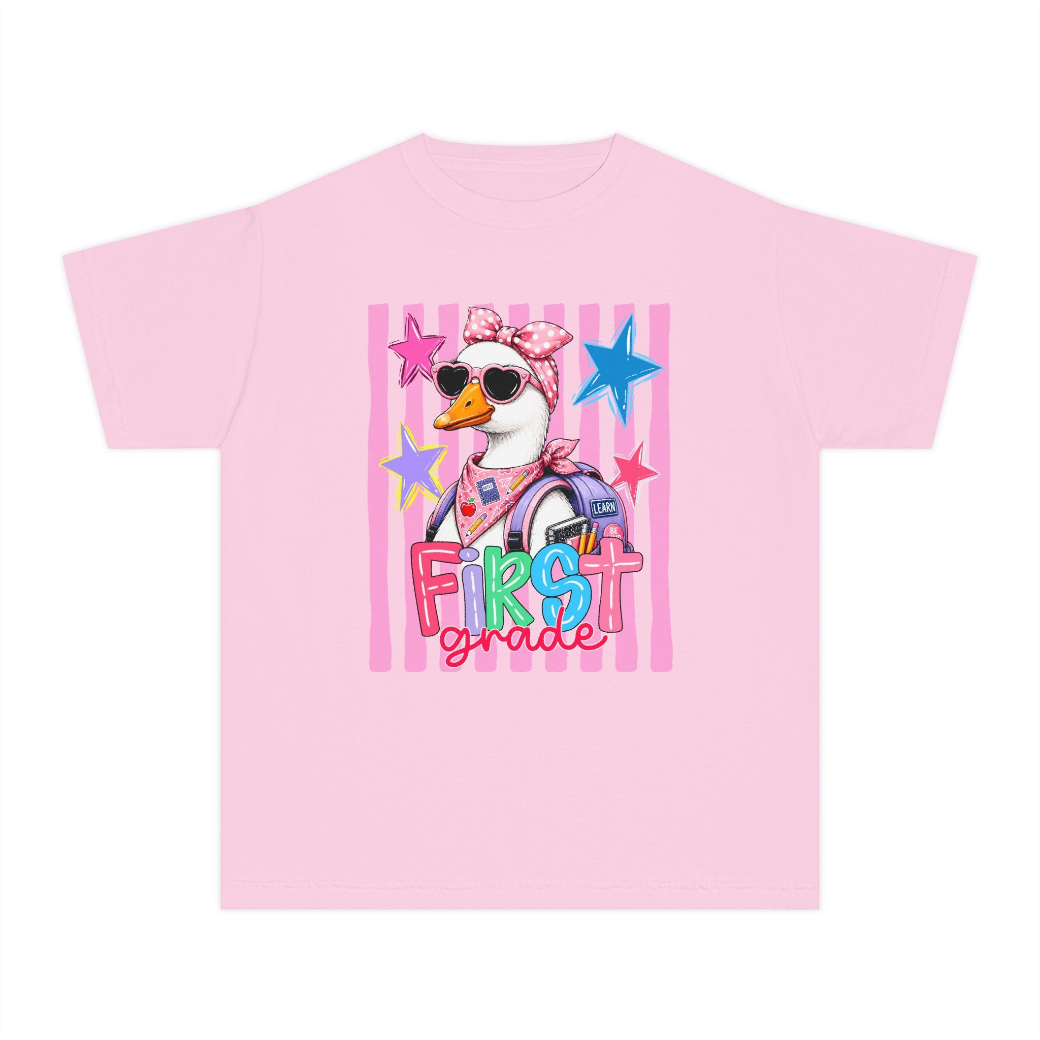 First Grade Girl Duck Graphic Youth Tee — Cute Back-to-School Shirt for Kids