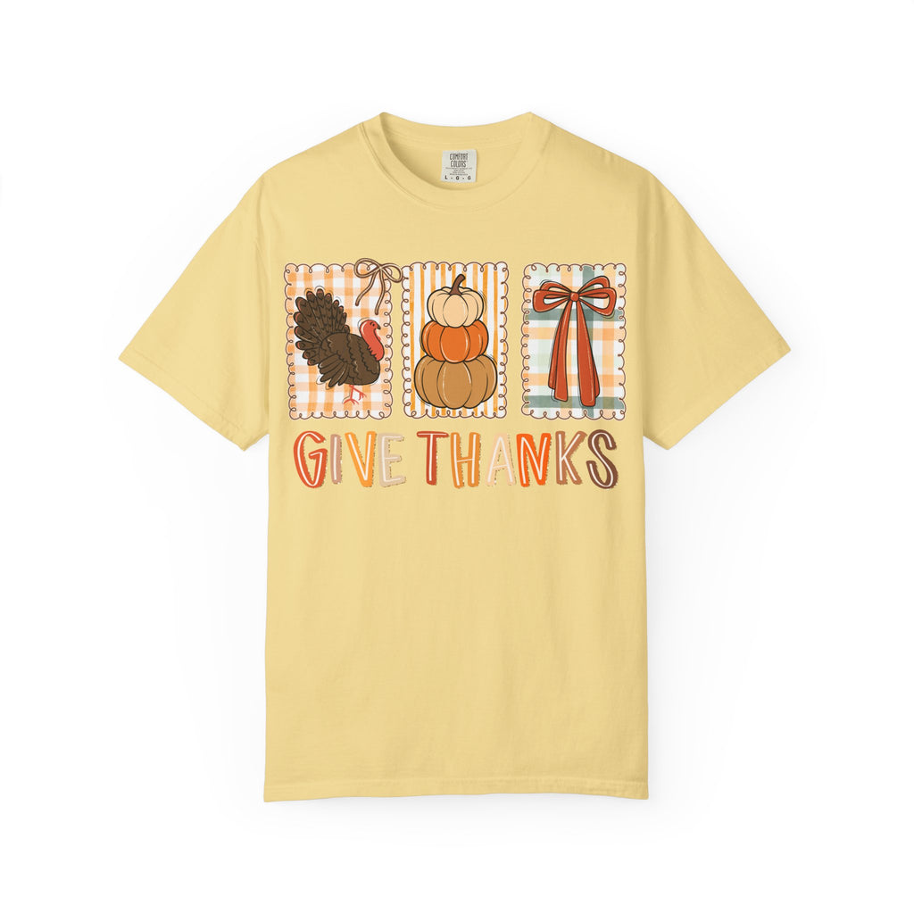Give Thanks T-Shirt — Thanksgiving Fall Turkey Pumpkin Graphic Tee