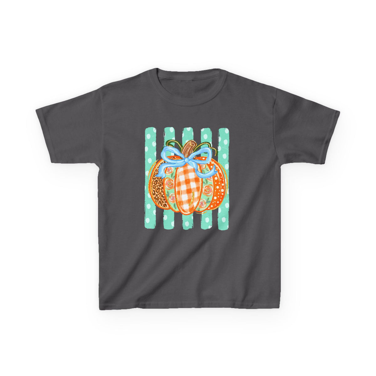 Kids Striped Preppy Fall Pumpkin Glitter— Cute Plaid & Leopard Pumpkin Shirt for Fall