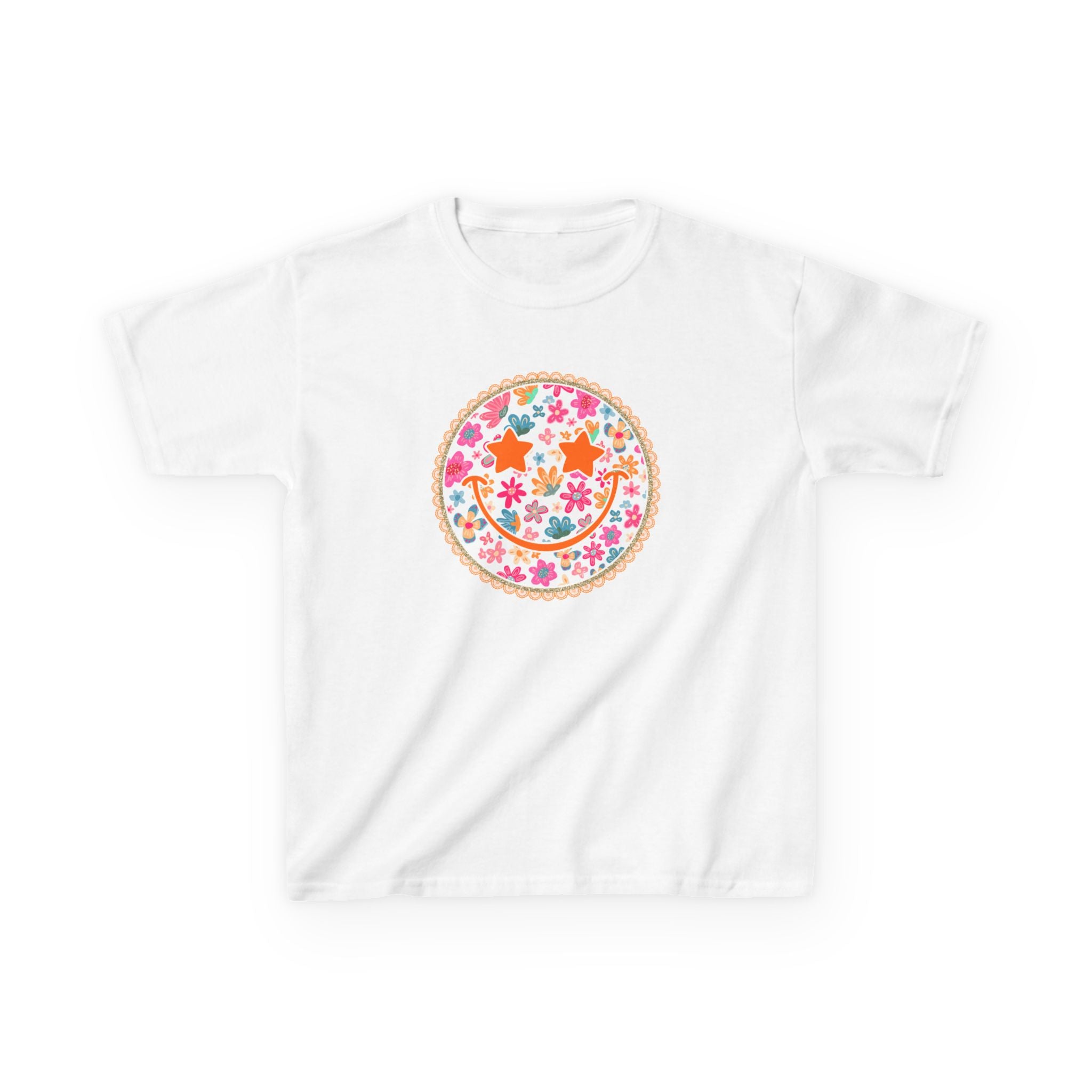 Kids T-Shirt — Floral Smiley Face Graphic Tee for Girls & Boys