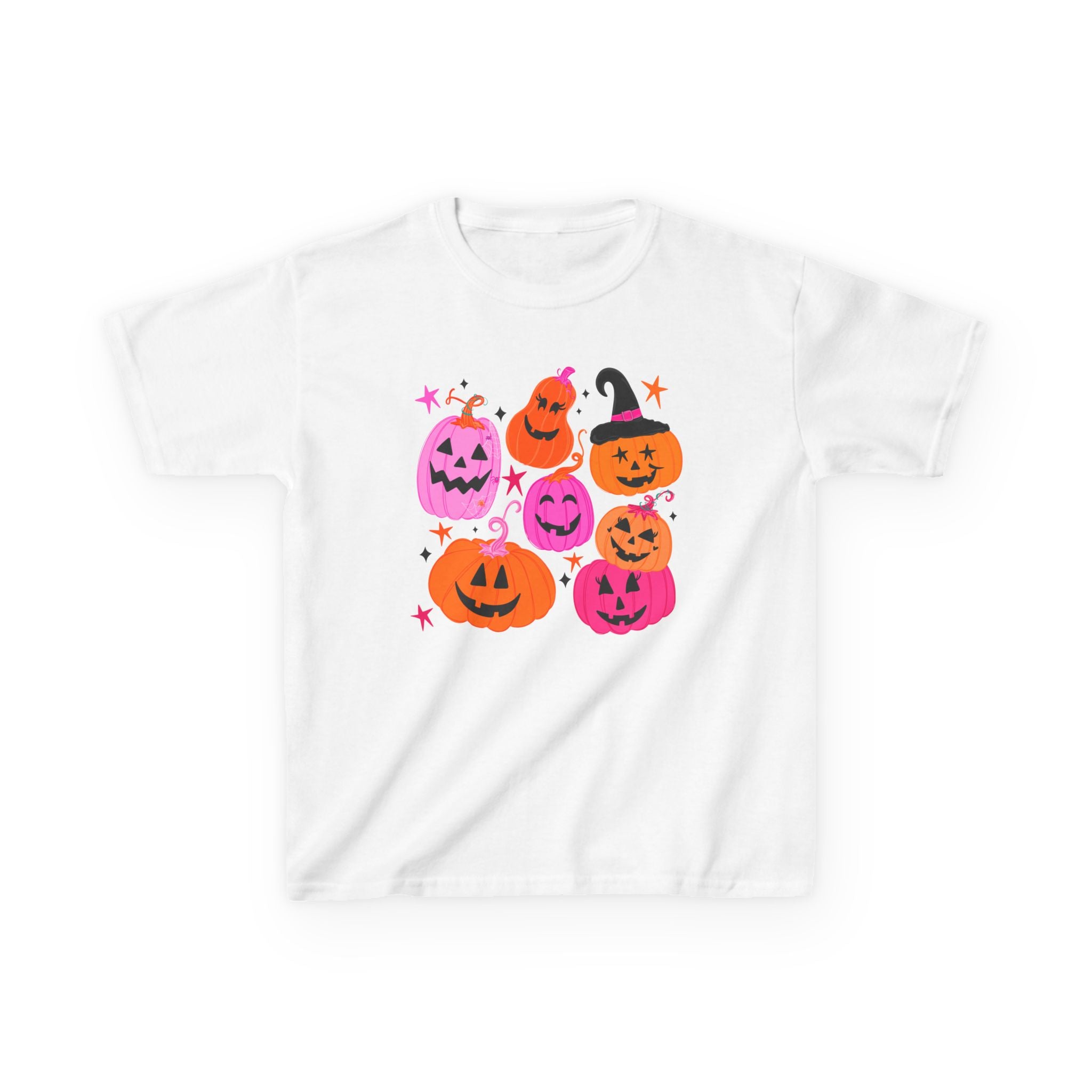 Kids Halloween Pumpkins T-Shirt — Cute Pink & Orange Jack-O'-Lantern Tee