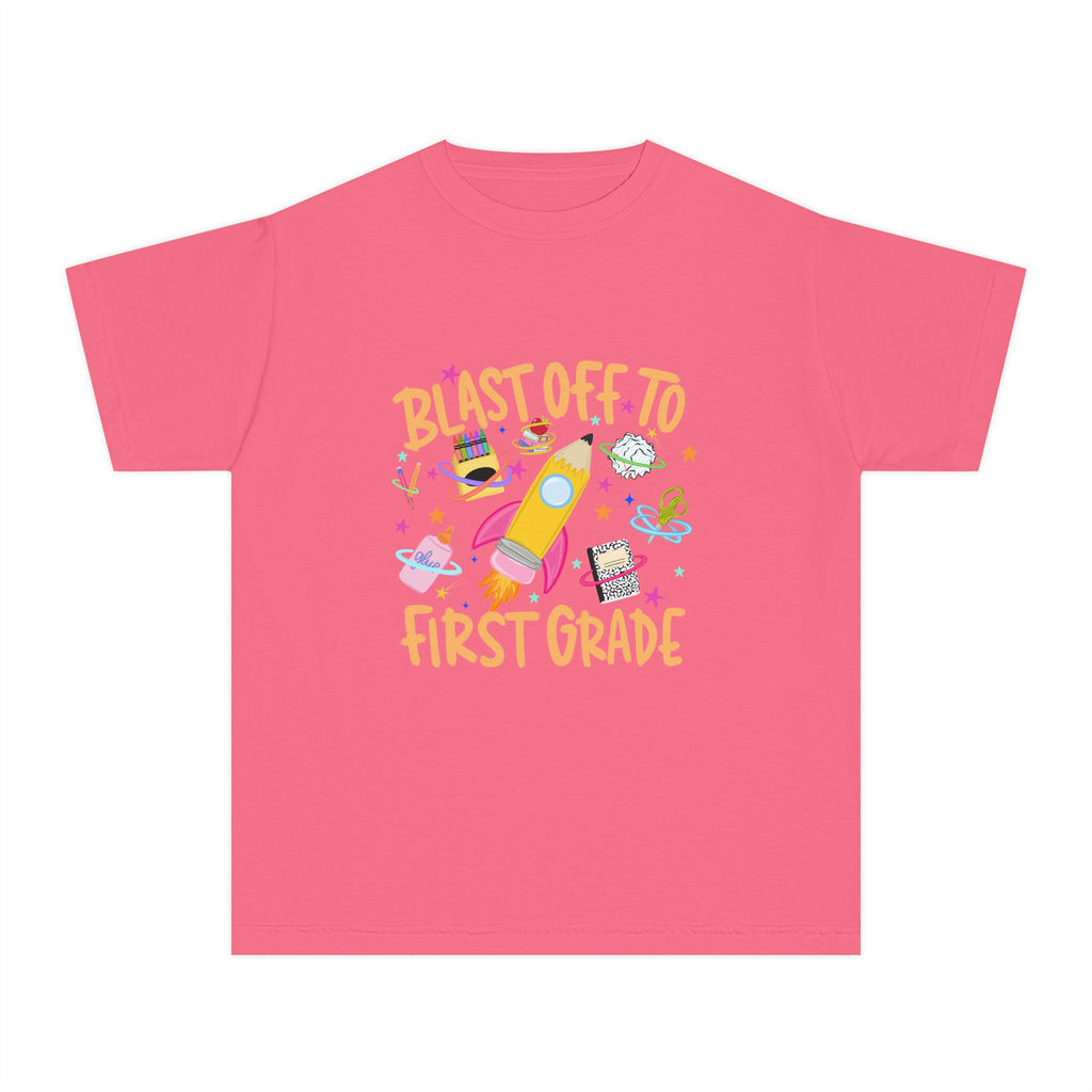 Blast Off to First Grade Rocket Back-to-School Tee