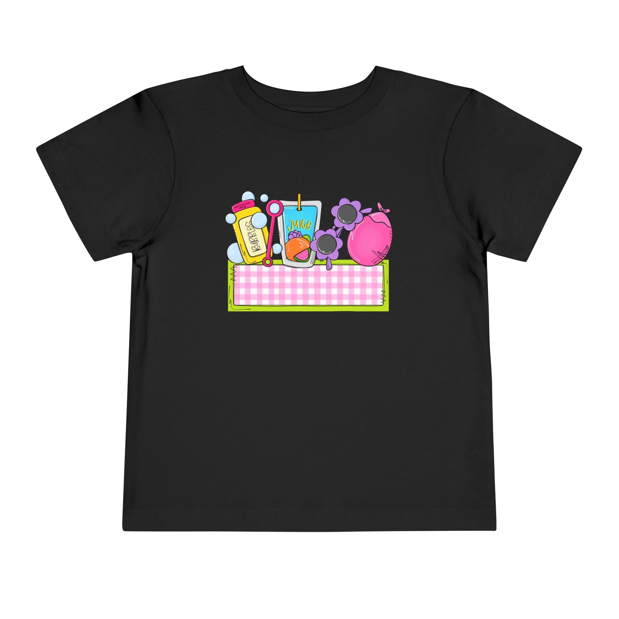 Toddler Tee — Pink Pig & Snacks Name-Plate Graphic