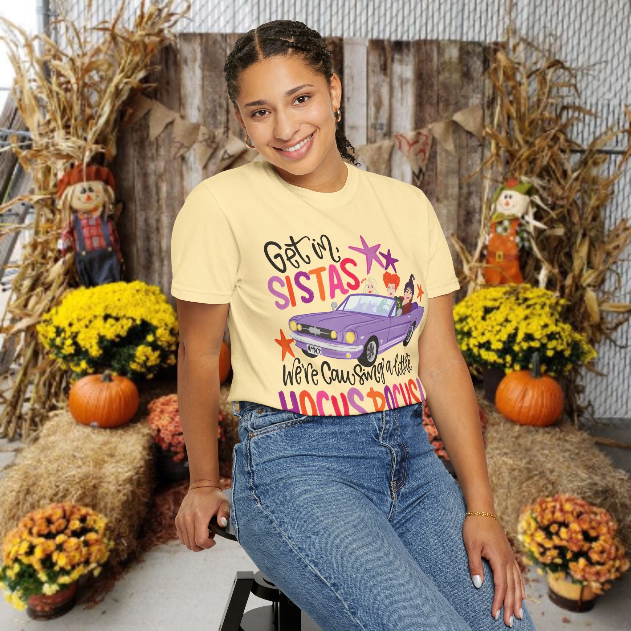 Hocus Pocus Sistas T-Shirt — "Get in Sistas, We're Causing a Little Hocus Pocus" Halloween Tee